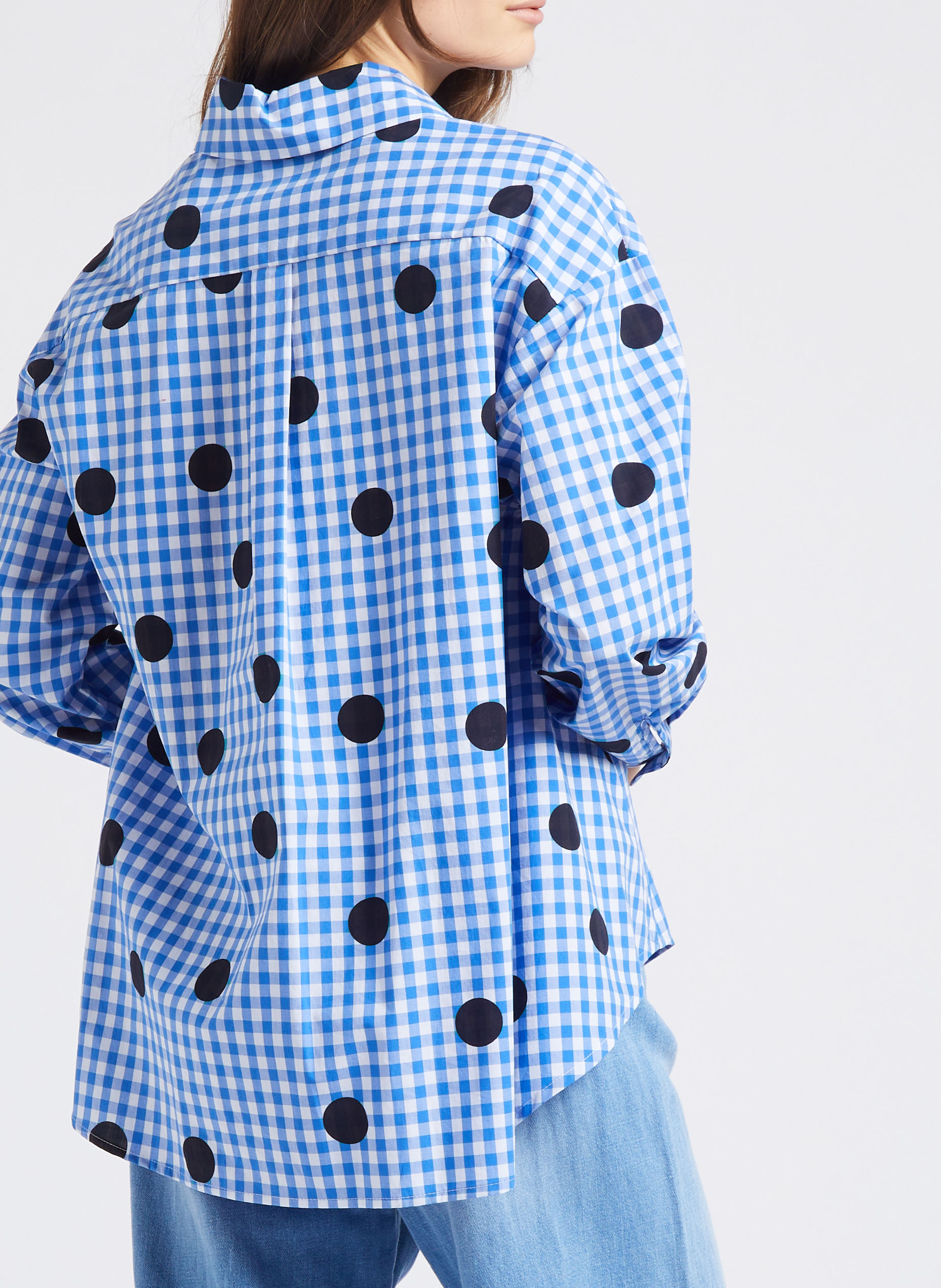 Chemise droite à carreaux et pois en coton PLEASE Bleu