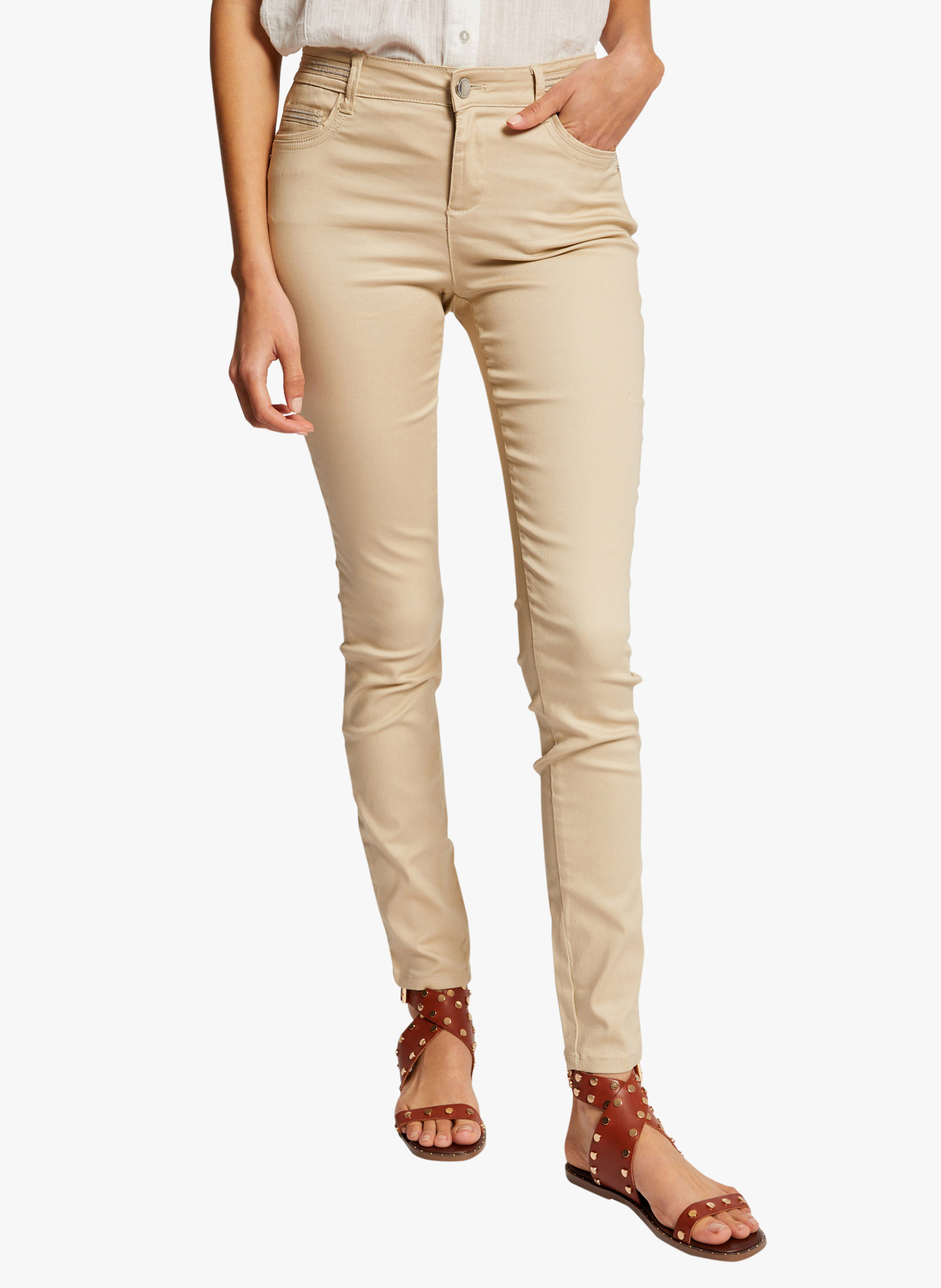 Slim-fit, gecoate broek MORGAN Beige