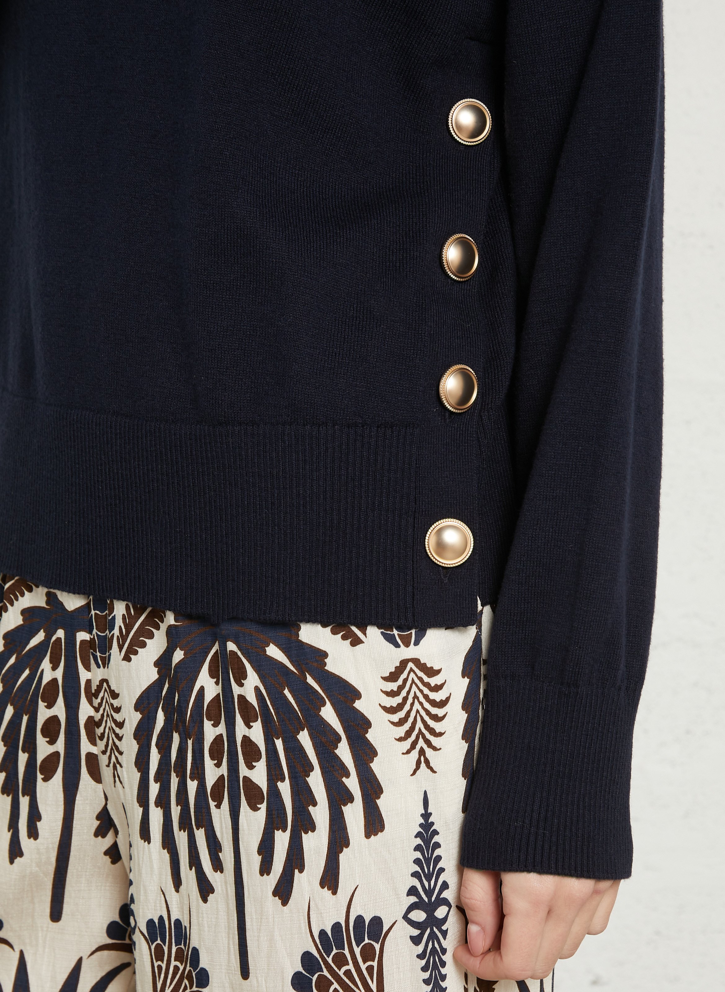 Pull droit col rond en coton et laine SUD EXPRESS Bleu