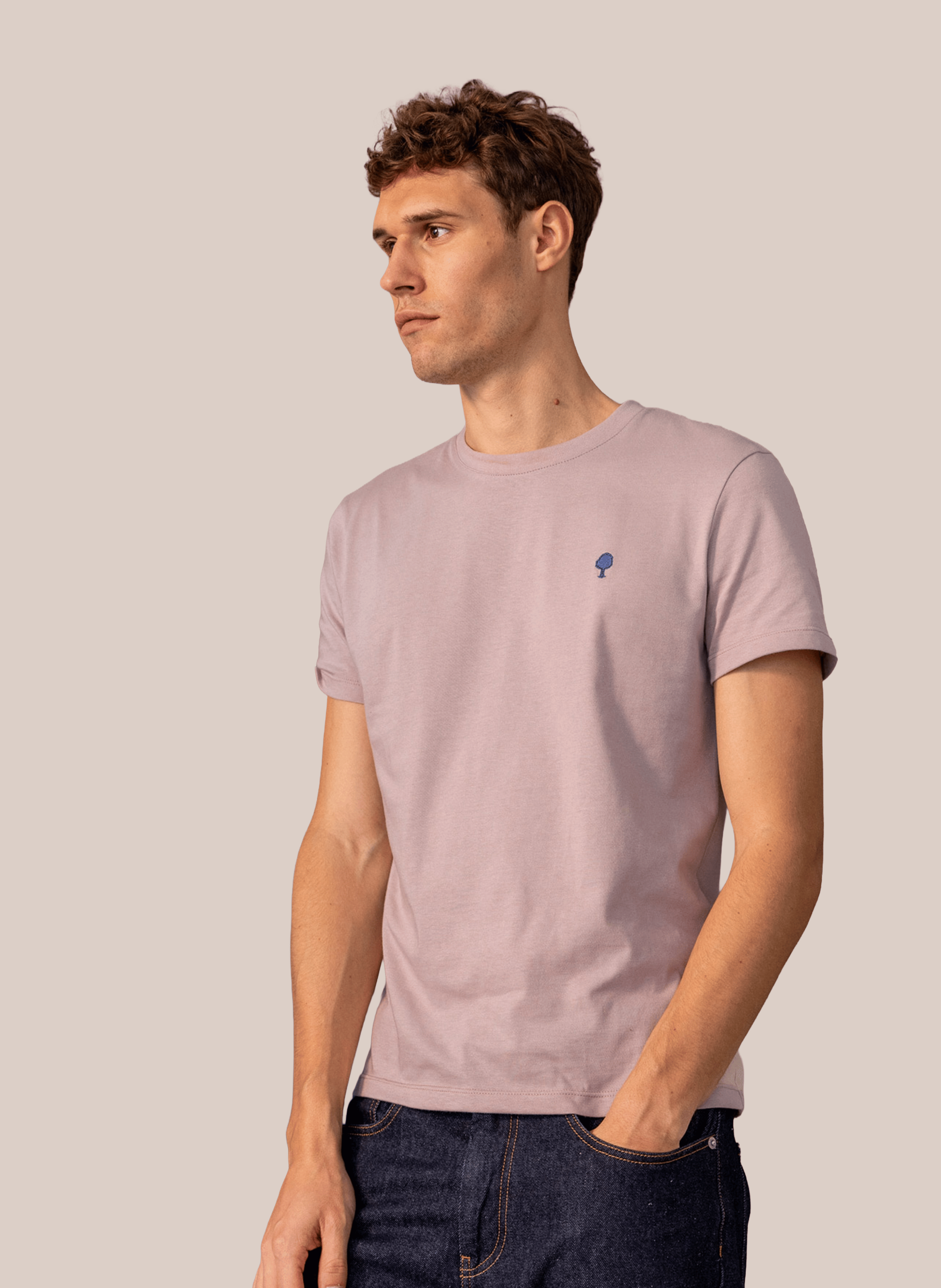 Tee-shirt droit col rond en coton et coton recyclé FAGUO Rose