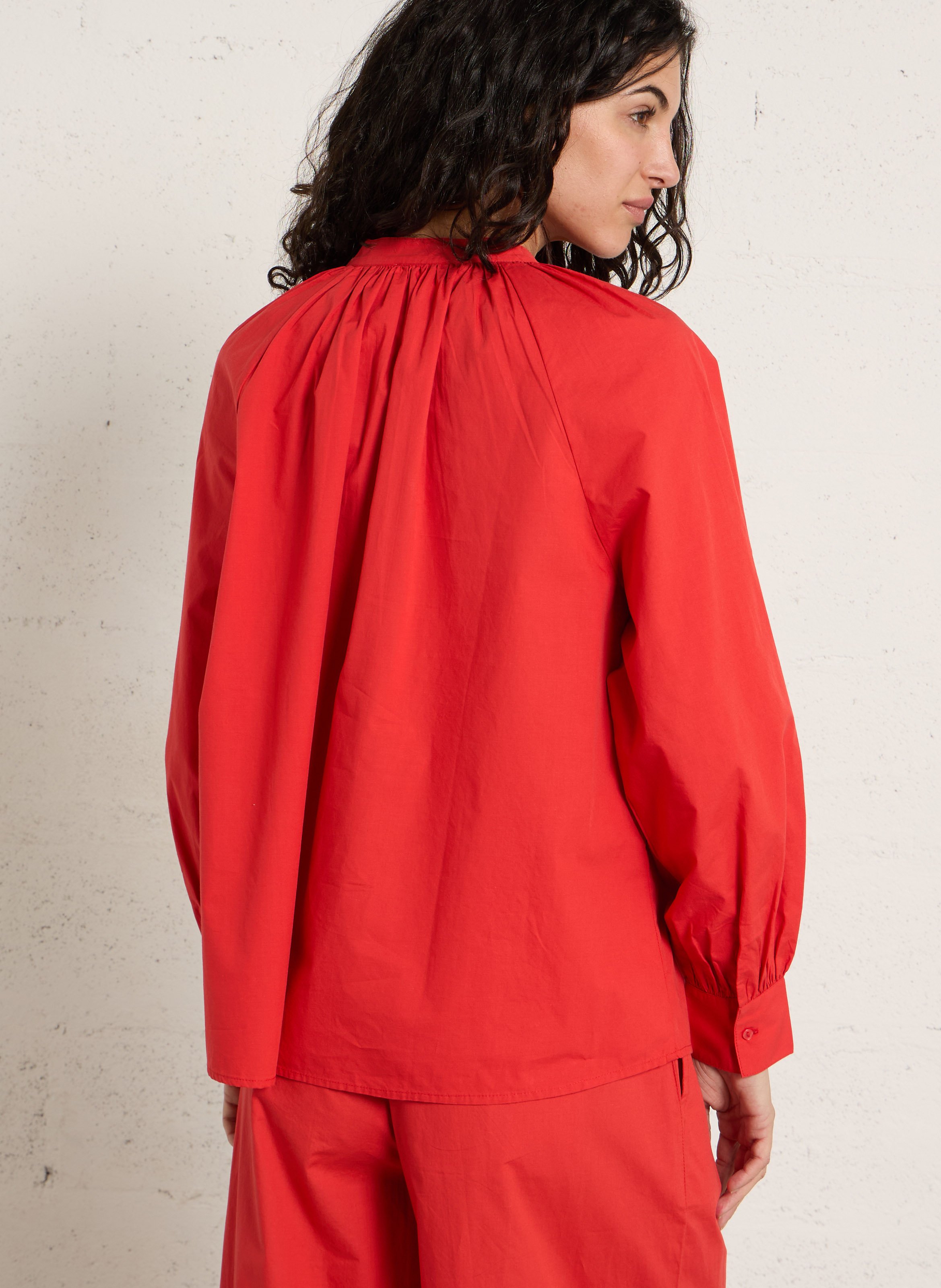 Blouse met ronde hals en knoopsluiting in effen kleur PETITE MENDIGOTE Rood