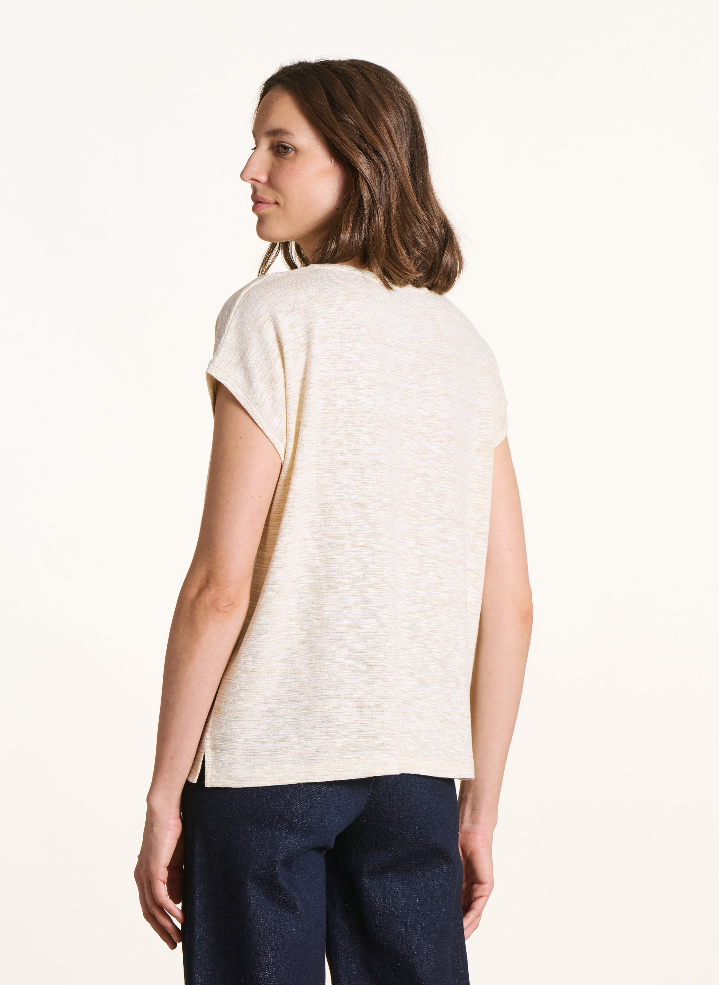 Short-sleeved V-neck sequined T-shirt LA FEE MARABOUTEE White