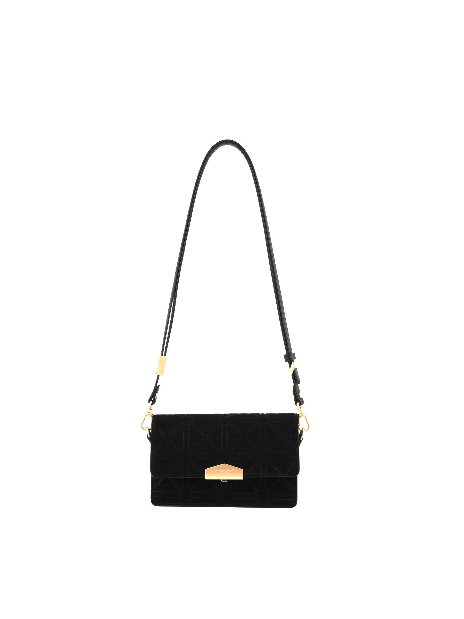 Shoulder bag in suede and leather POURCHET Black