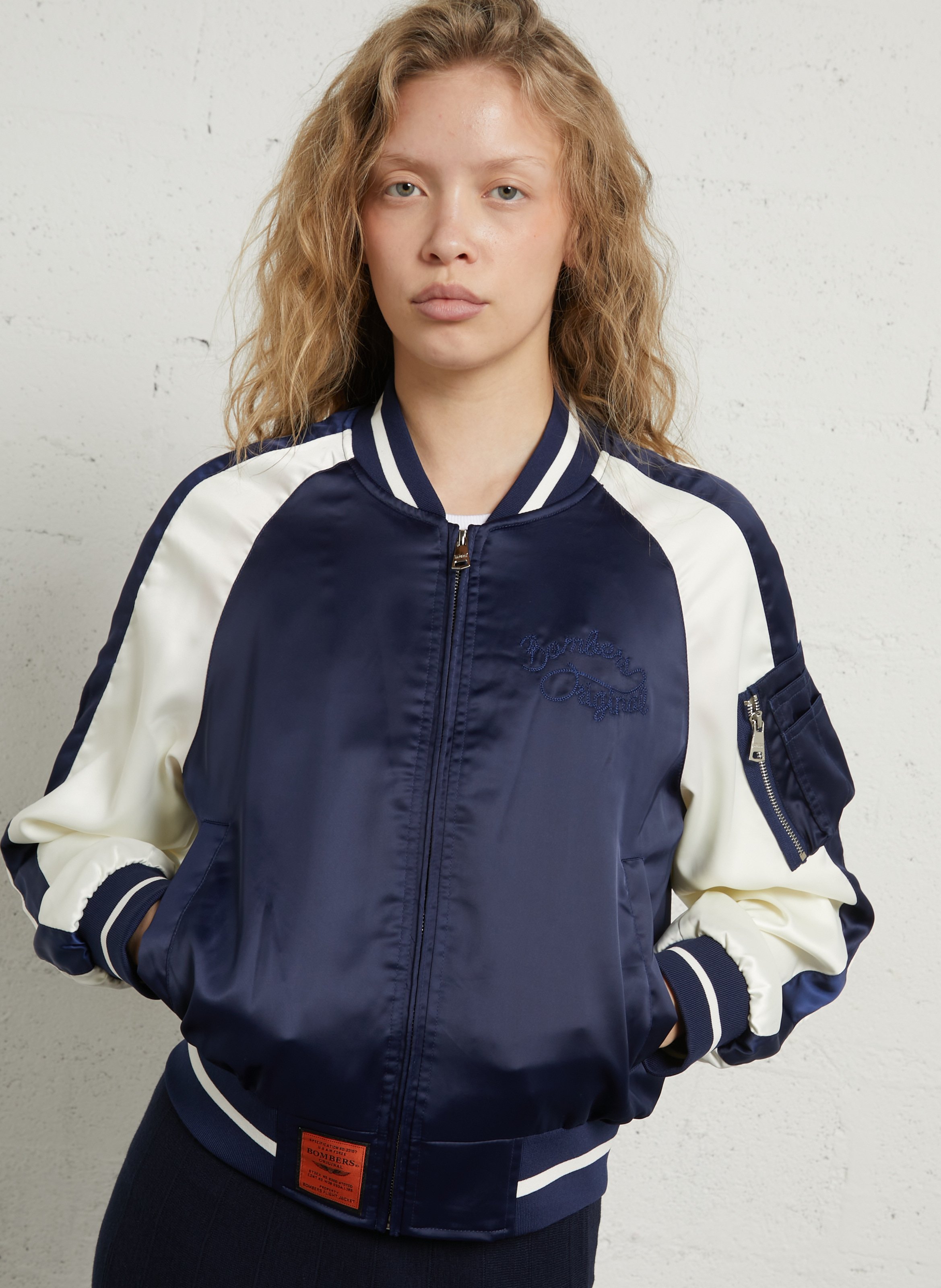 Gerader Blouson mit Teddykragen und Stickerei BOMBERS ORIGINAL Blau