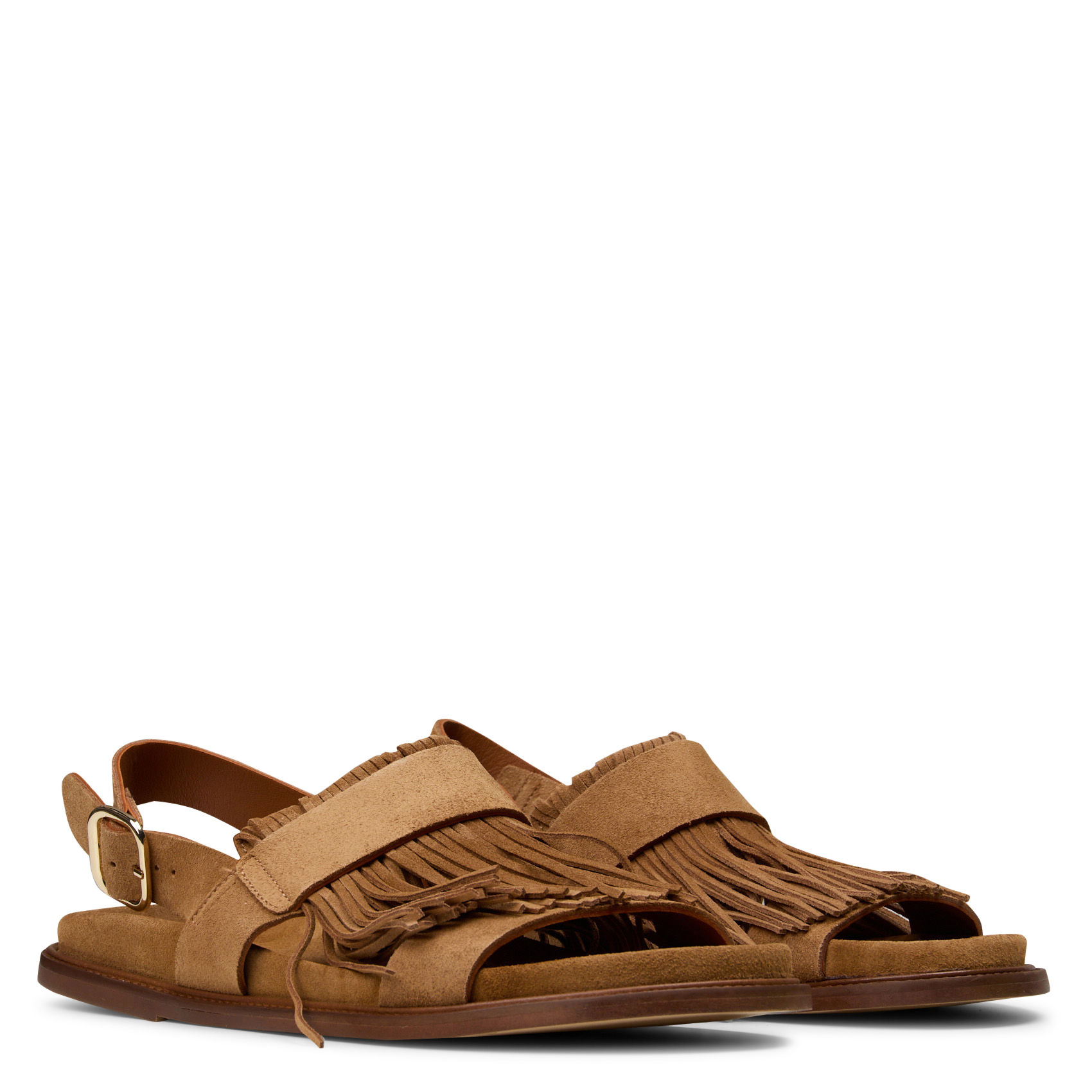 Flache Sandalen mit Fransen aus Wildleder MAISON TOUFET Braun