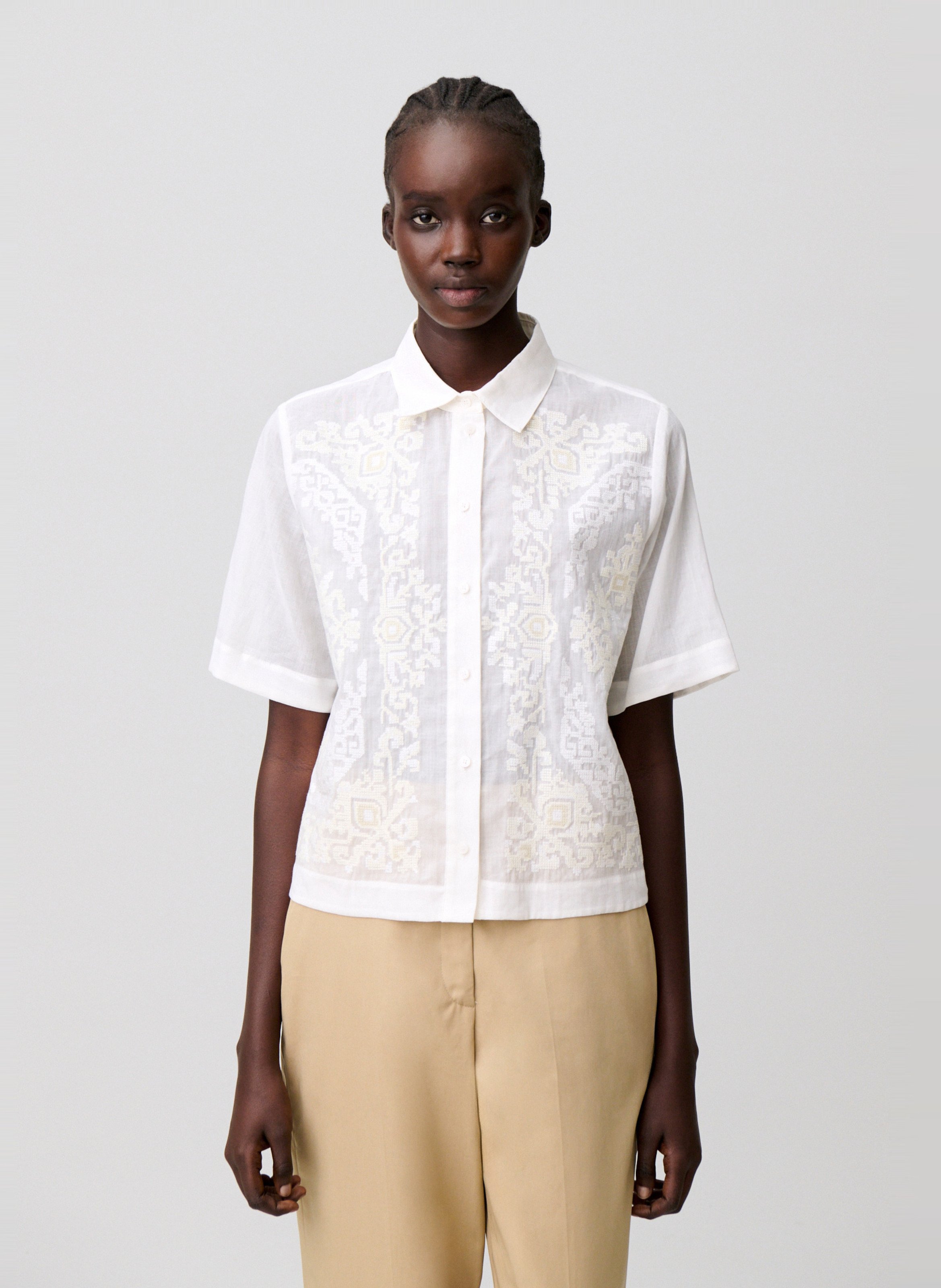 Chemise col classique en coton mélangé CLAUDIE PIERLOT Beige