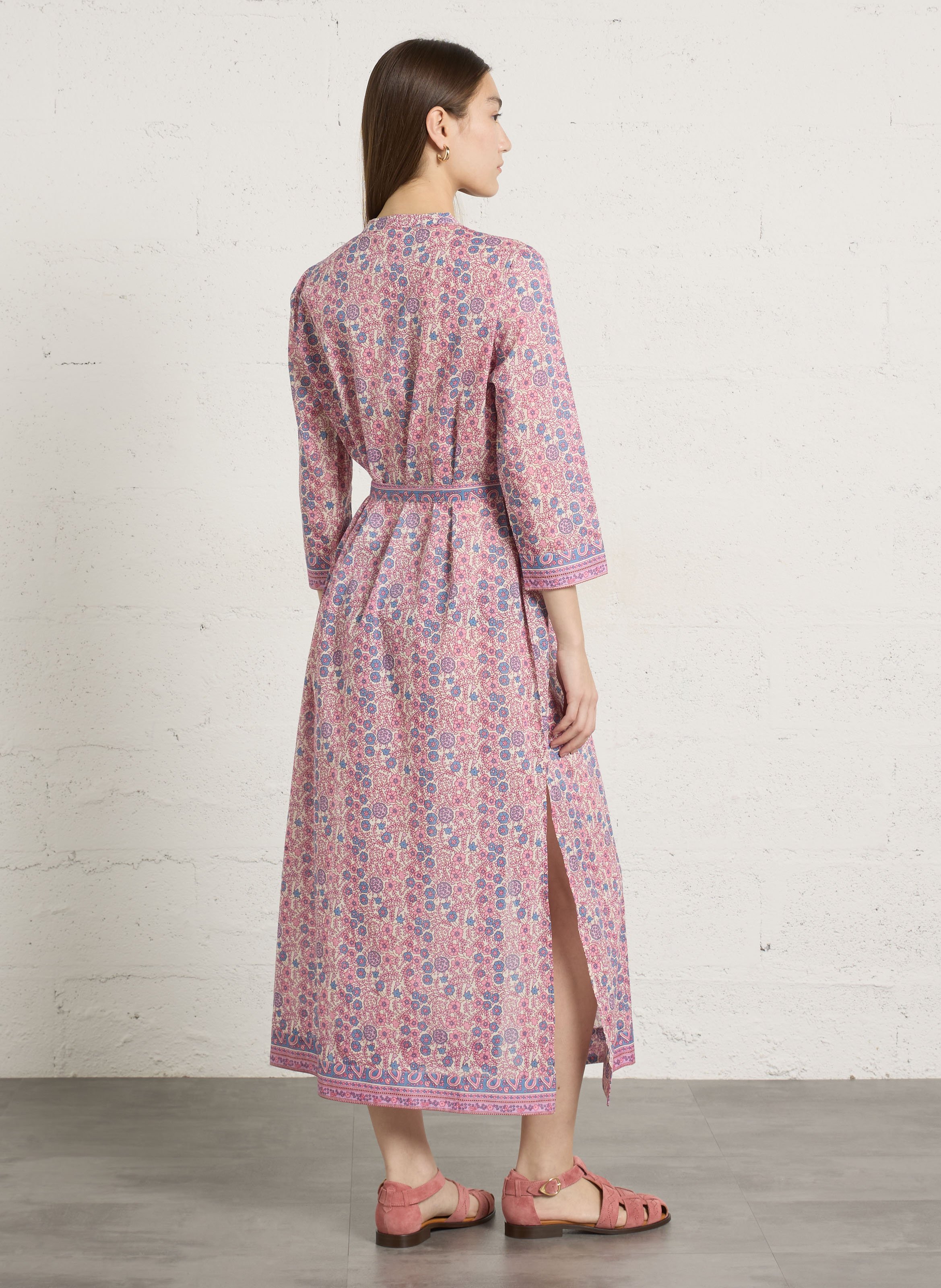 Lange, katoenen jurk met ronde hals PETITE MENDIGOTE Beige