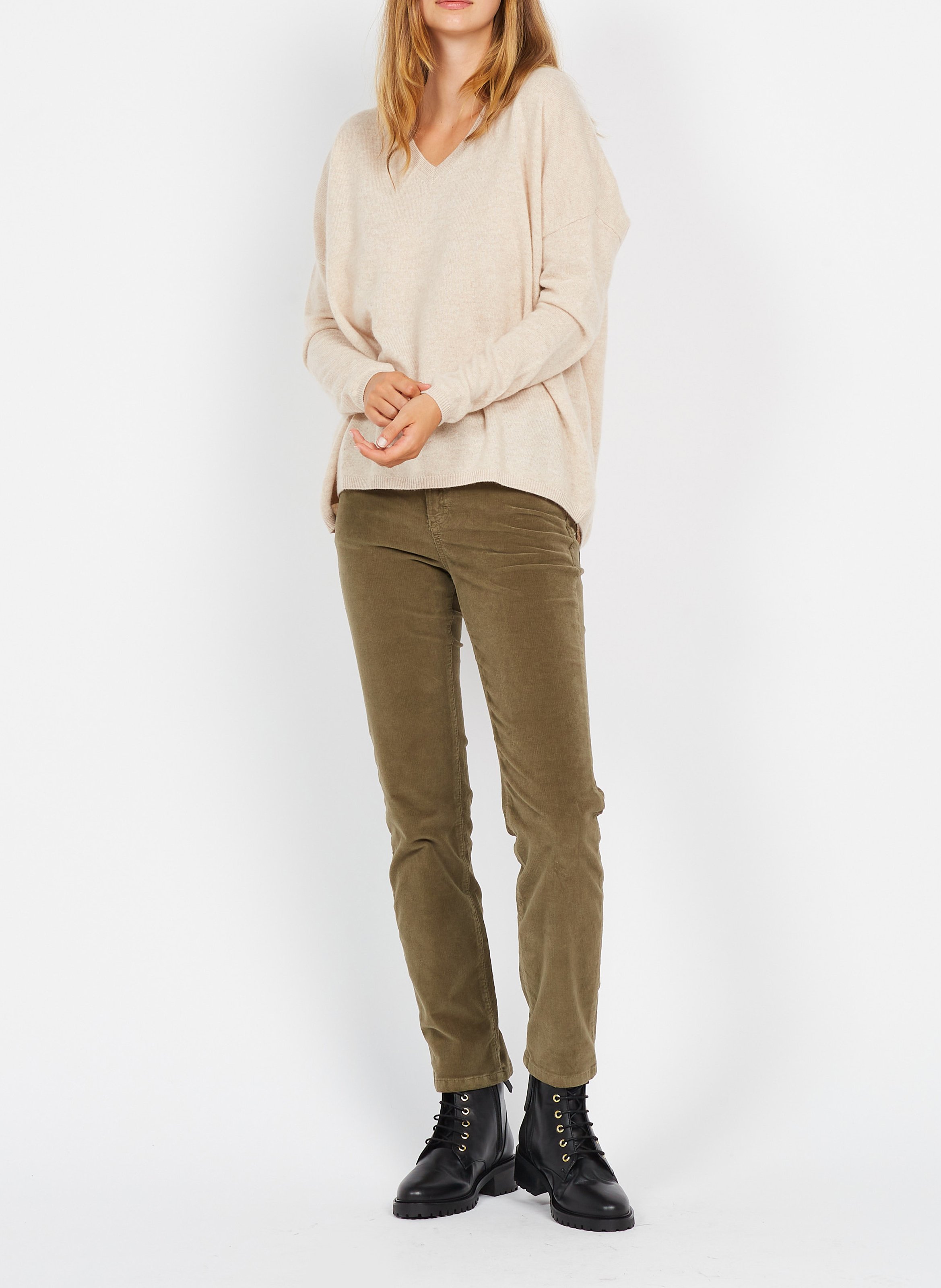Pull col v en cachemire  SUD EXPRESS Beige