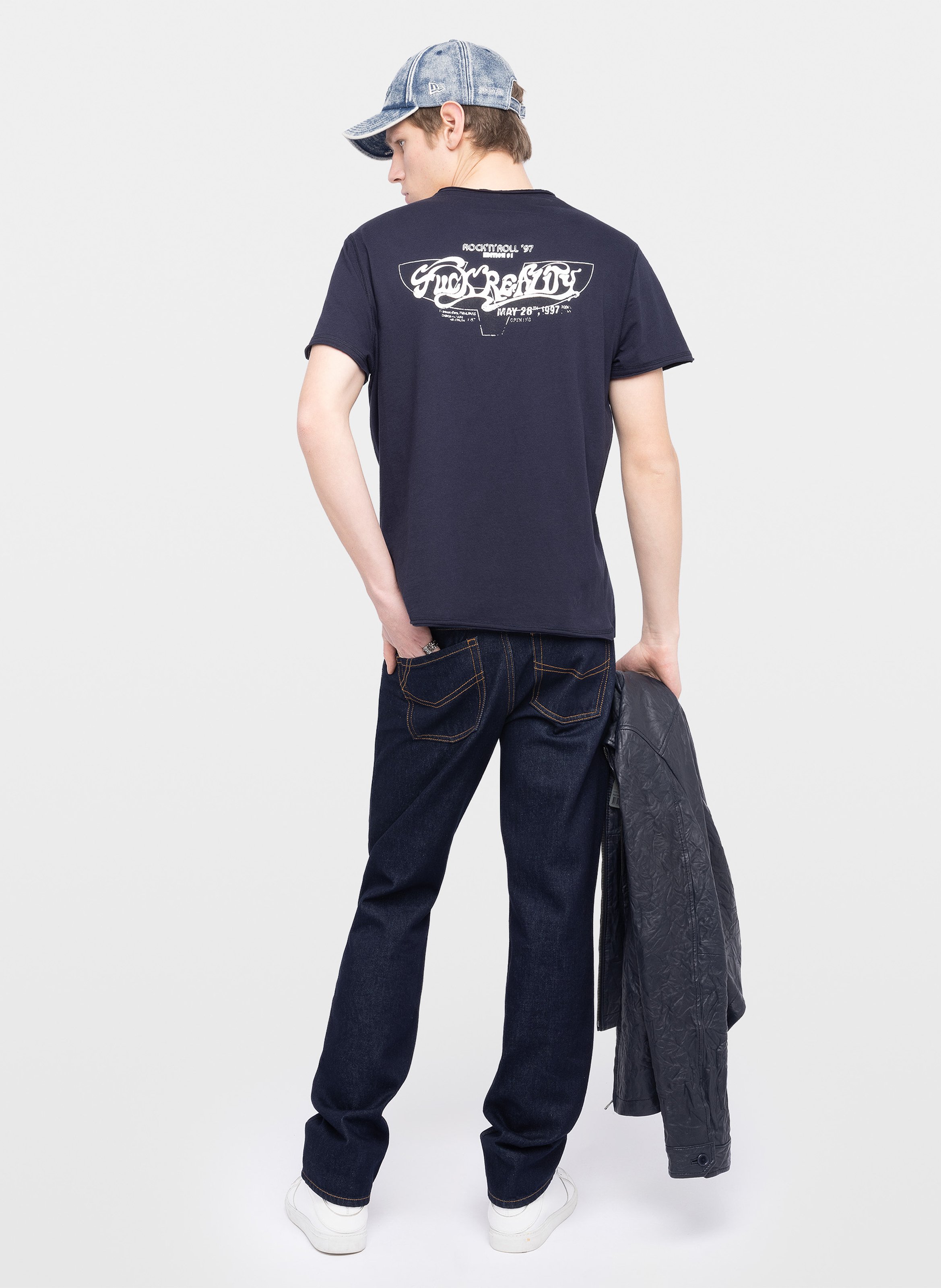 Tee-shirt droit col V en coton bio sérigraphié ZADIG&VOLTAIRE Blue