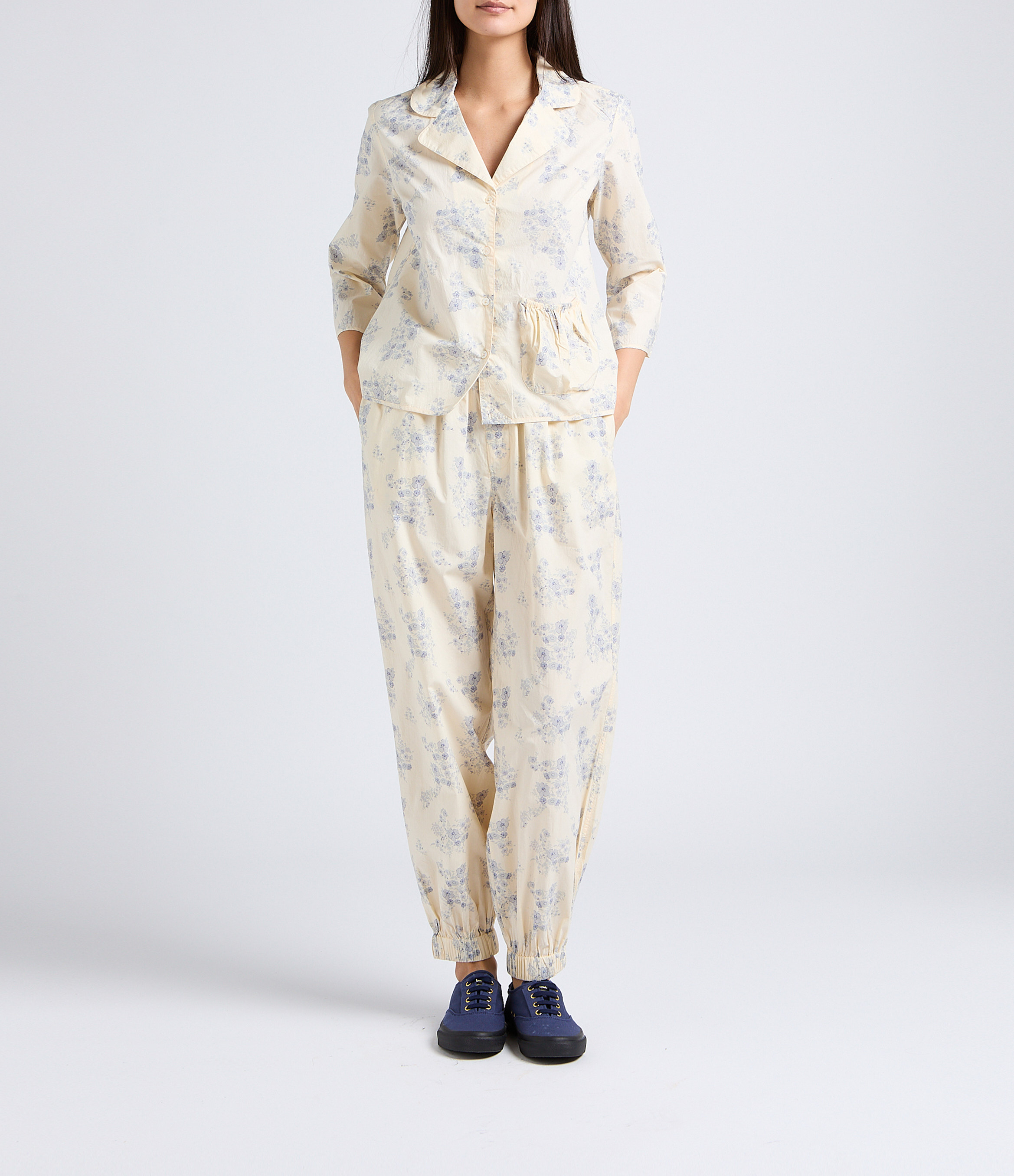 Pantalon droit taille haute imprimé en coton LAURENCE BRAS Bleu