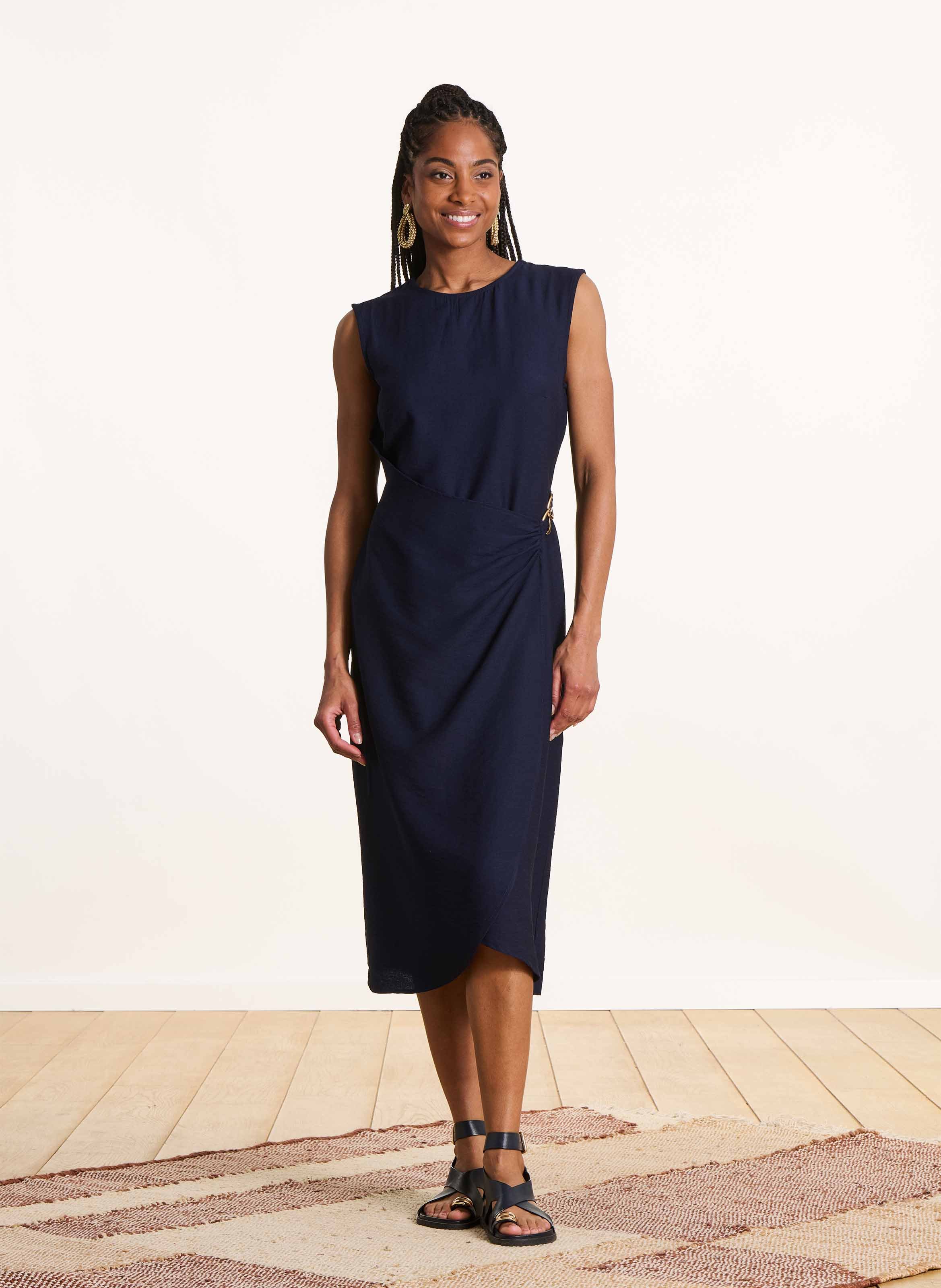 Robe midi col rond LA FEE MARABOUTEE Bleu