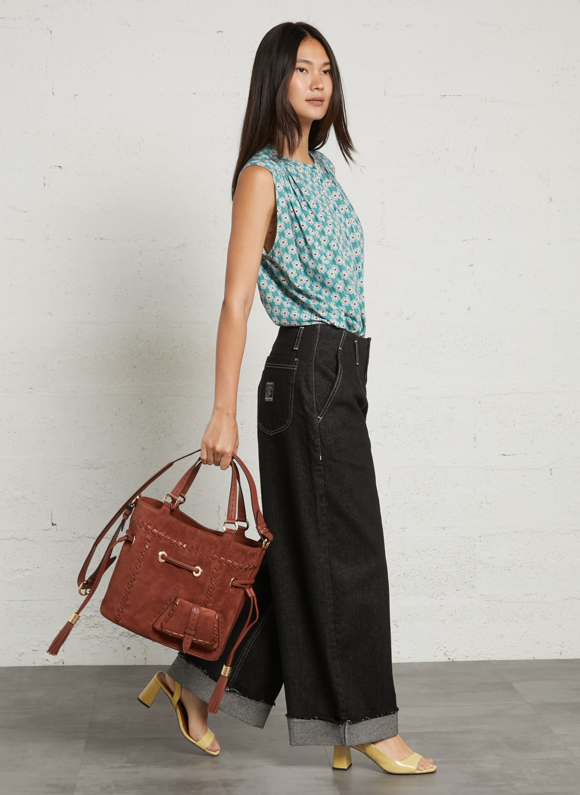 Sac seau en cuir velours LANCEL Orange