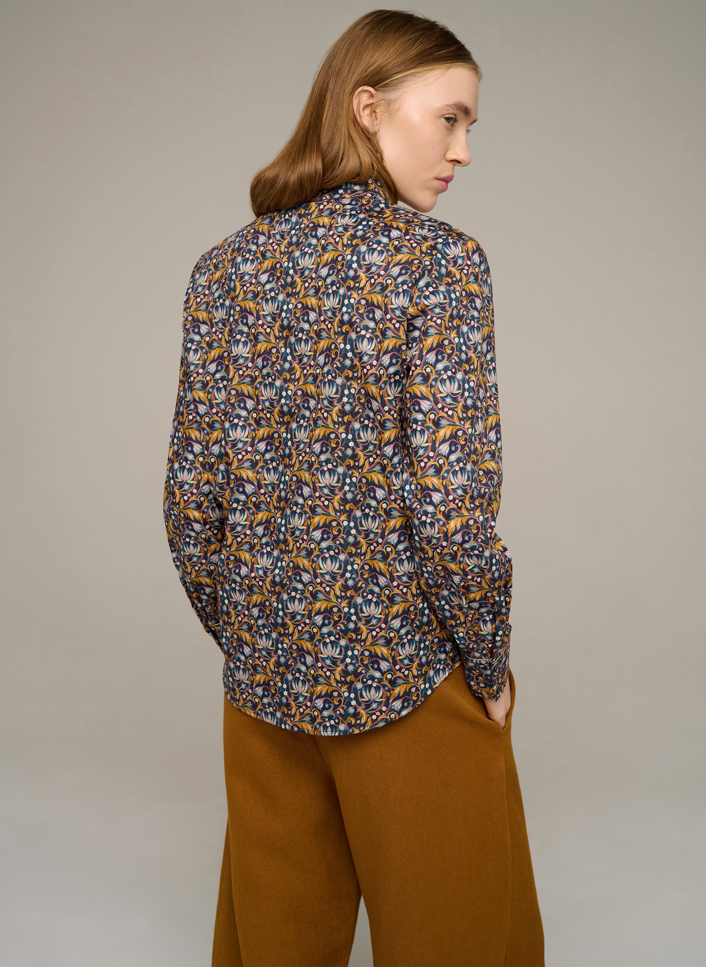 Chemise droite col classique imprimé fleuri en coton COTELAC Bleu