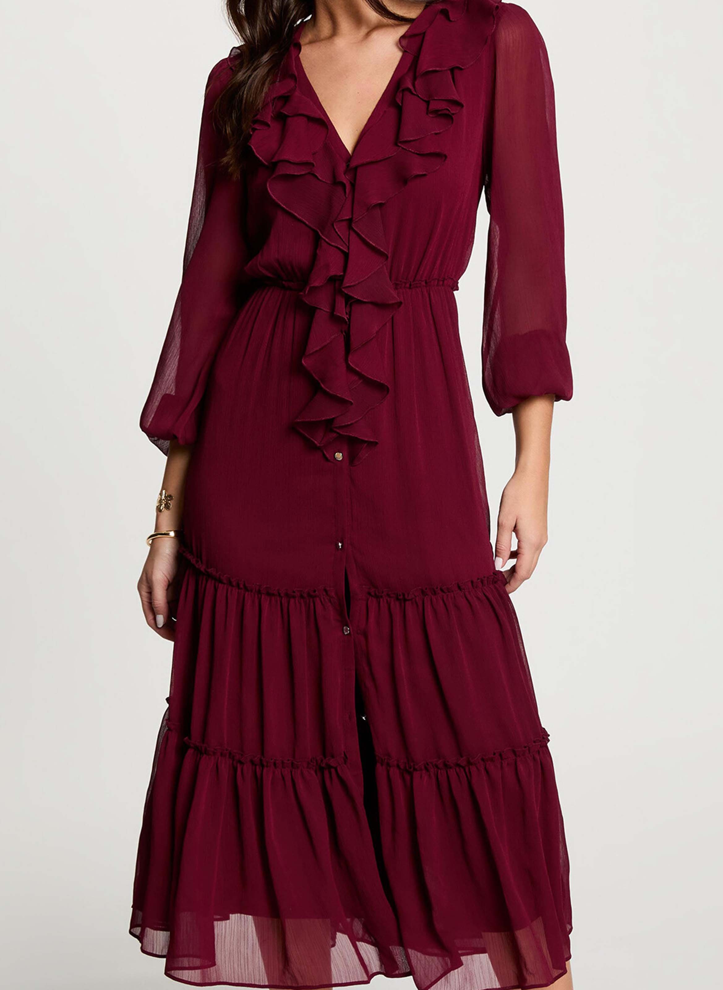 Long loose-fit dress with ruffles | Red MORGAN Women
