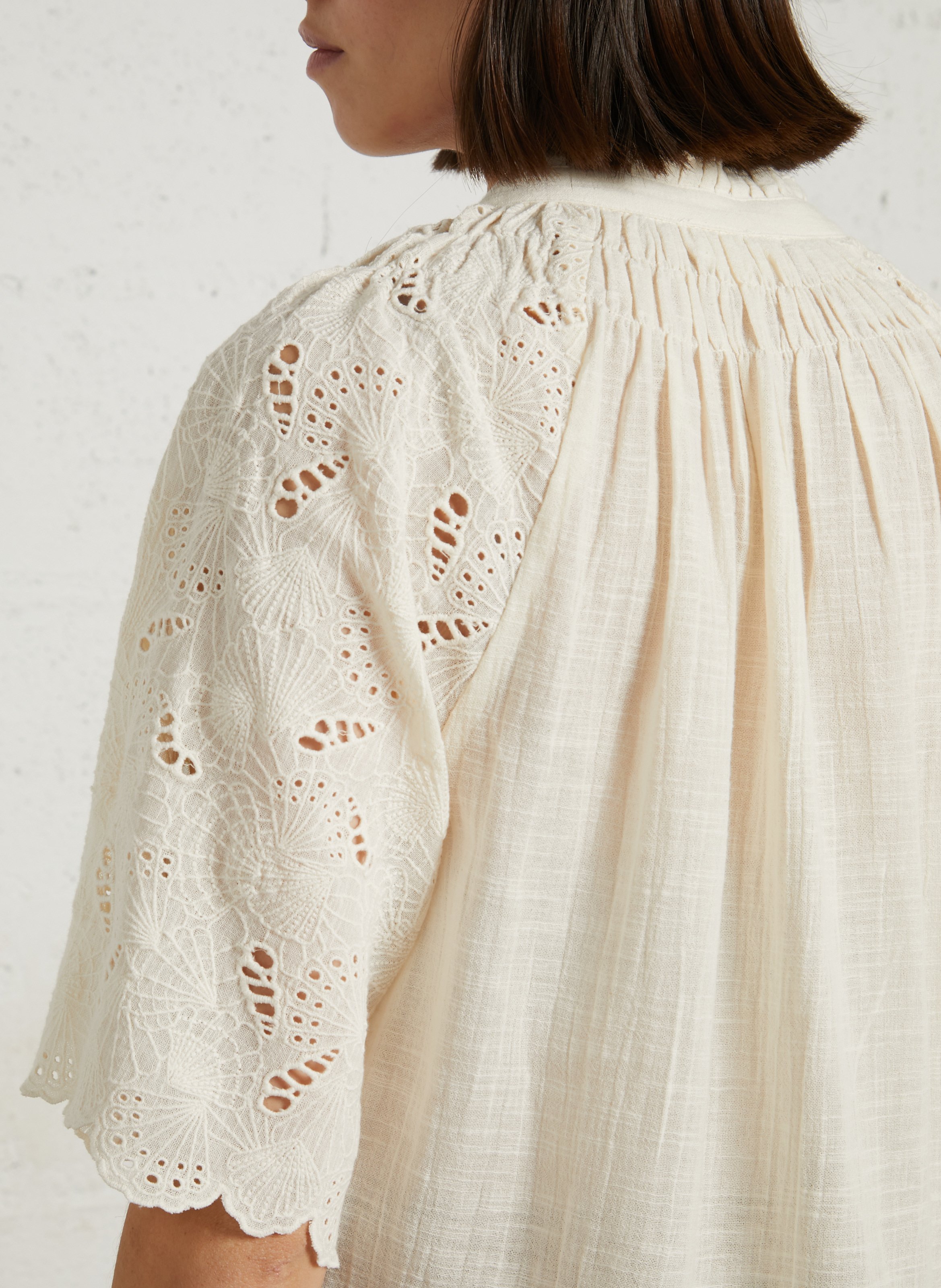 Straight high-neck embroidered cotton blouse MAISON 123 Beige