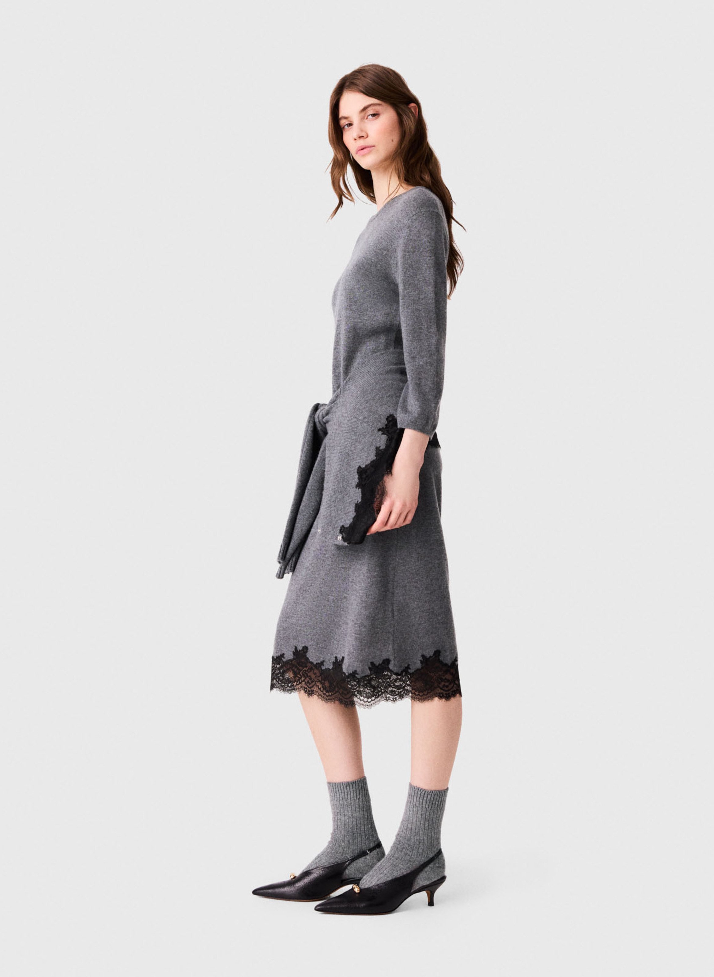 Robe midi droite en laine MAJE Gris