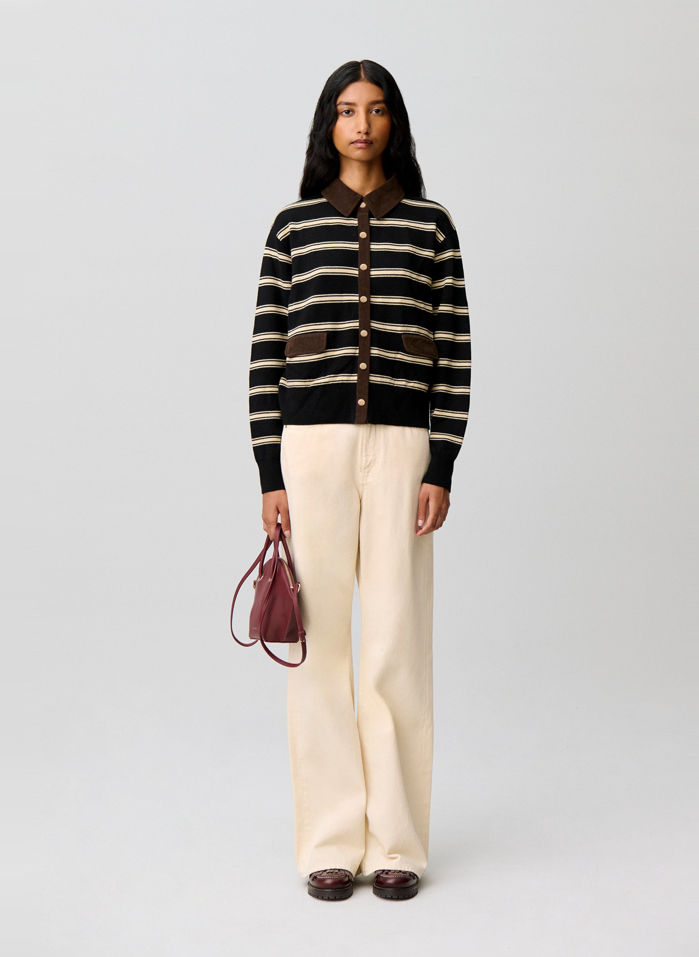 Cardigan col classique à rayures | Noir CLAUDIE PIERLOT Femme