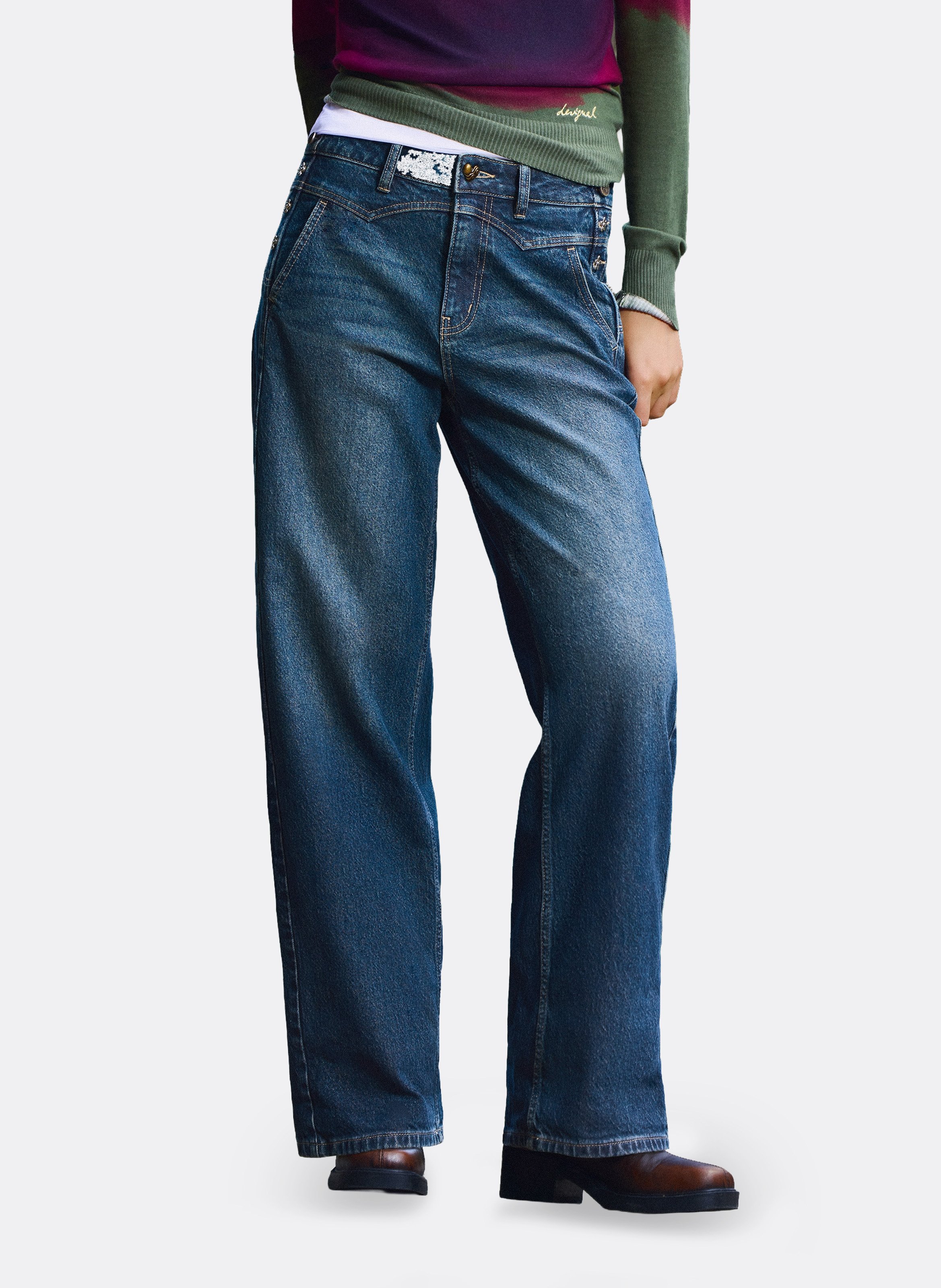 Effen jeans met rechte pijpen DESIGUAL Blauw