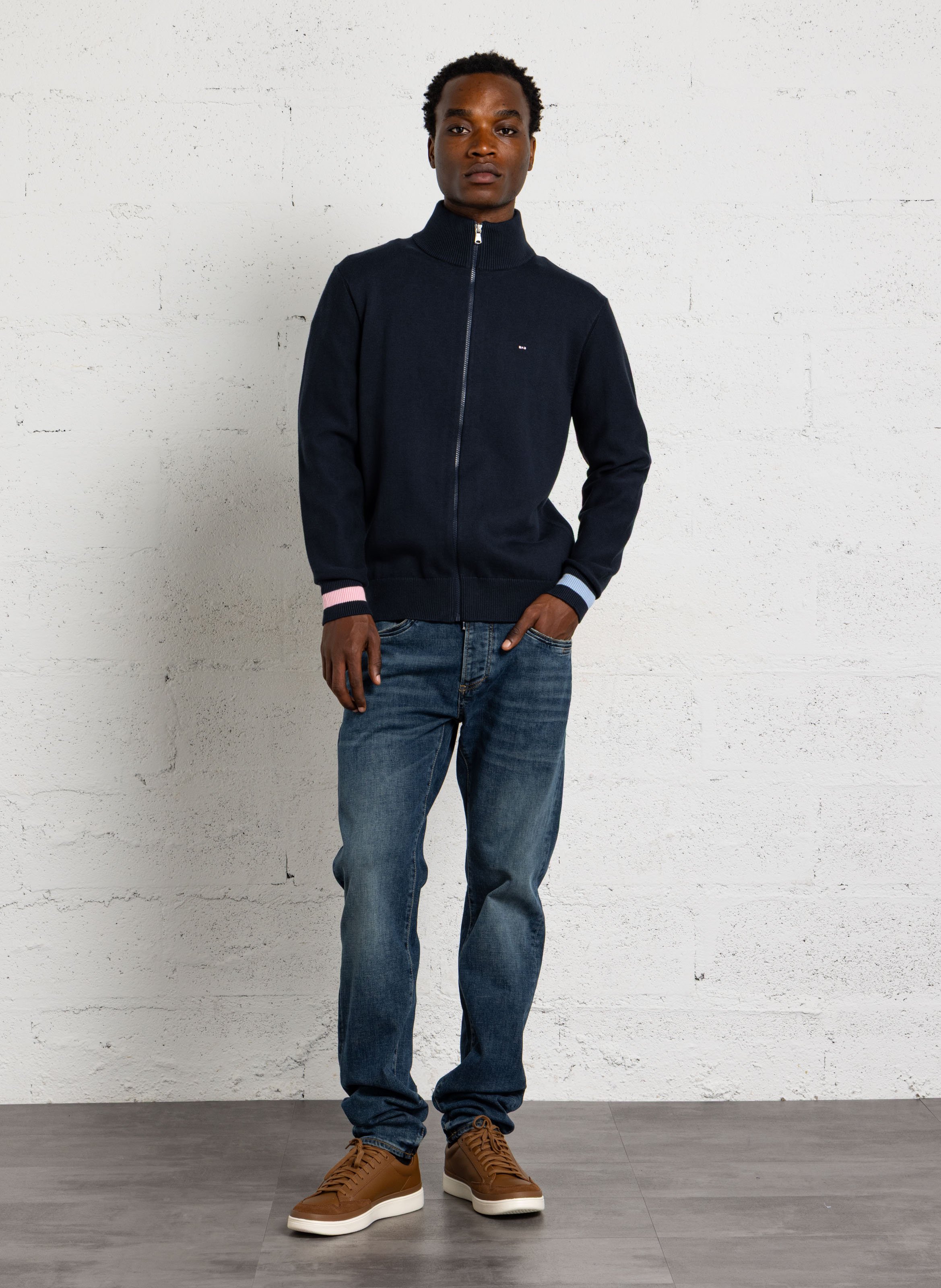 High-neck cotton cardigan EDEN PARK Blue