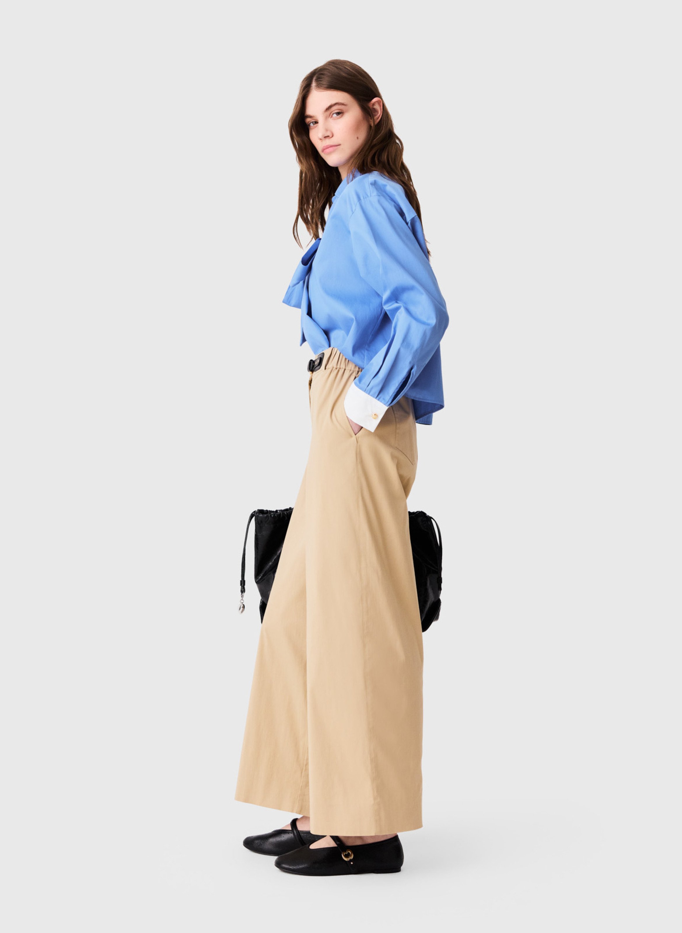 Pantalon large en coton mélangé MAJE Beige