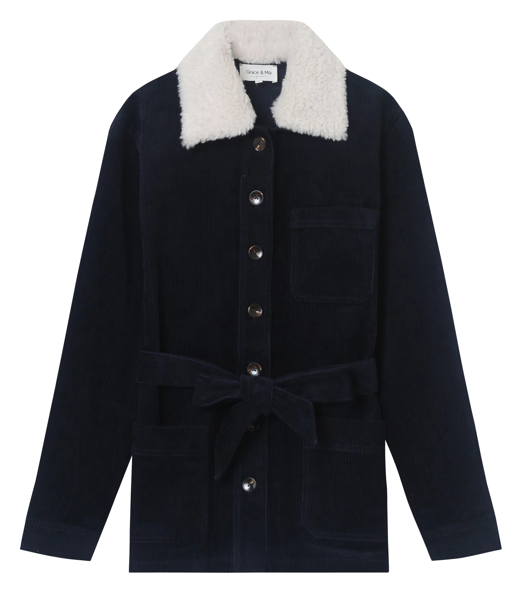 Classic collar jacket in cotton corduroy GRACE ET MILA Blue