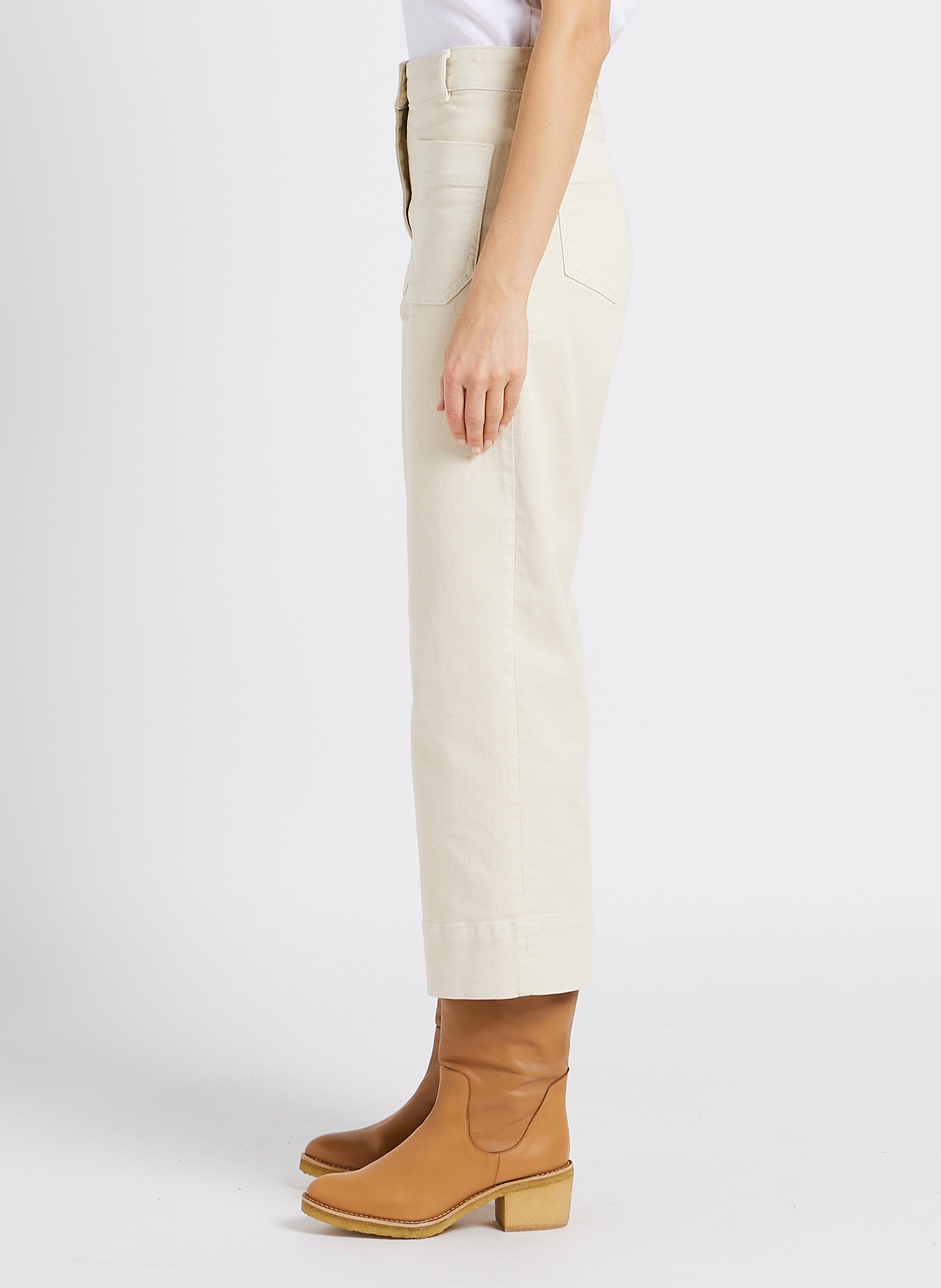 Cropped flared cotton jeans SESSUN Beige