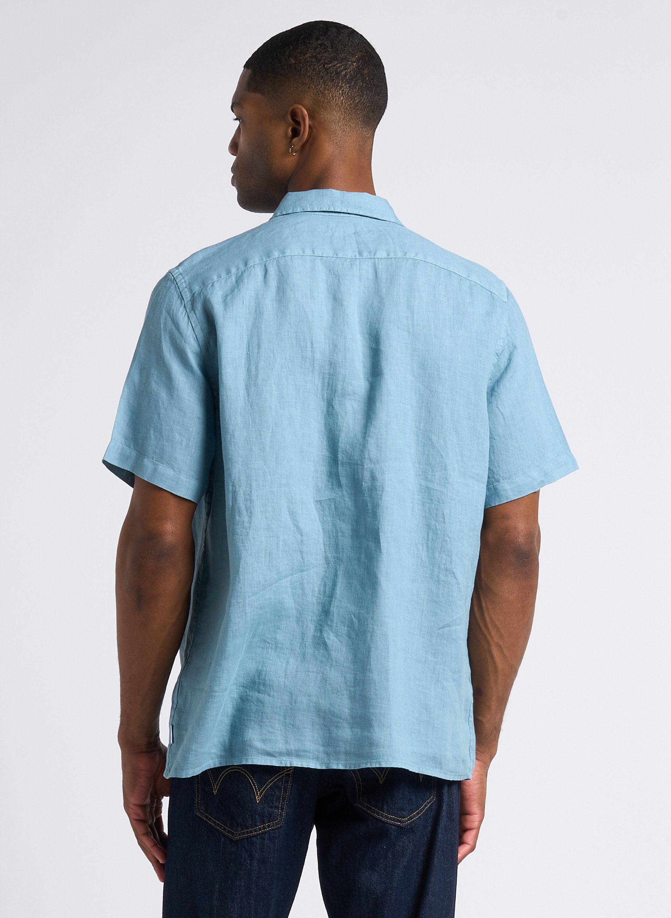 Straight linen shirt with Cuban collar PAUL SMITH Blue