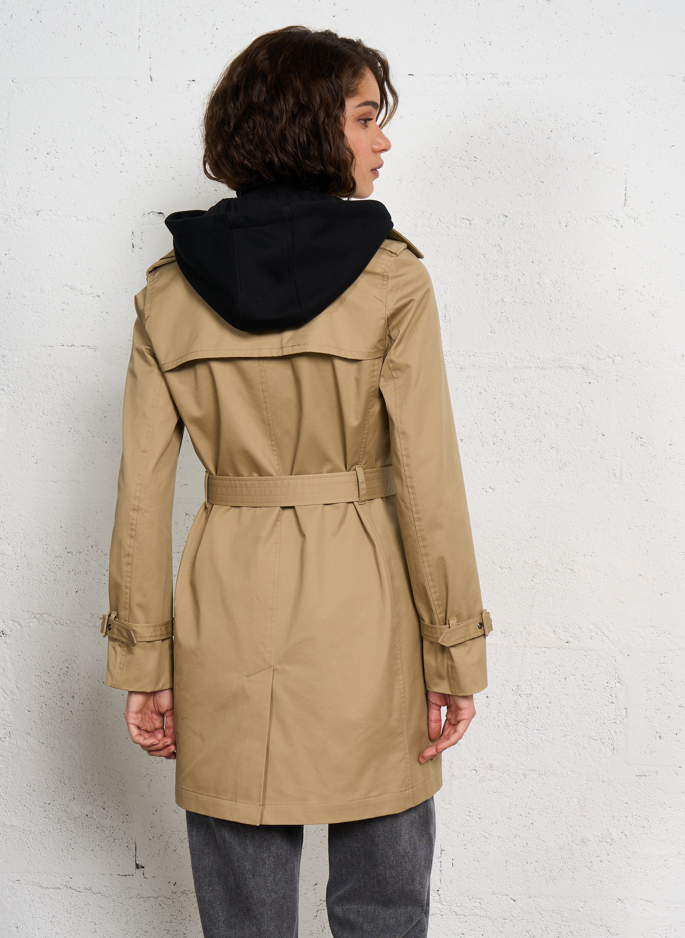 Cotton trench coat with detachable hood IKKS Beige