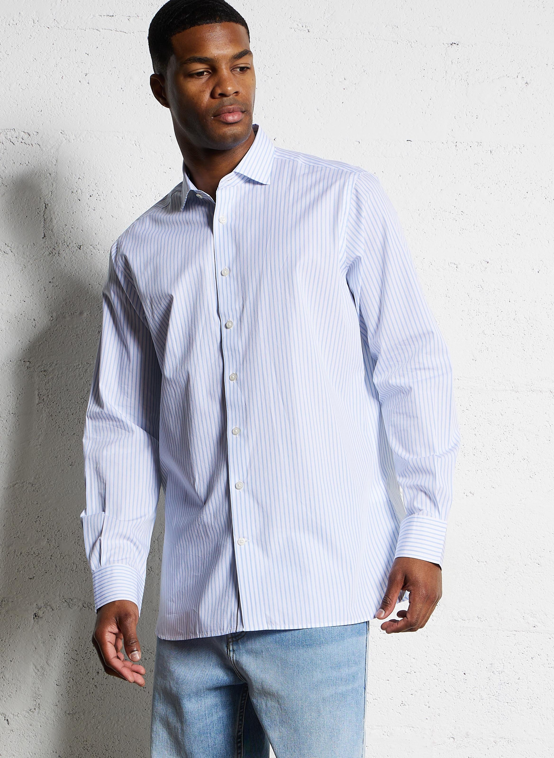 Chemise droite en coton rayé HACKETT Bleu