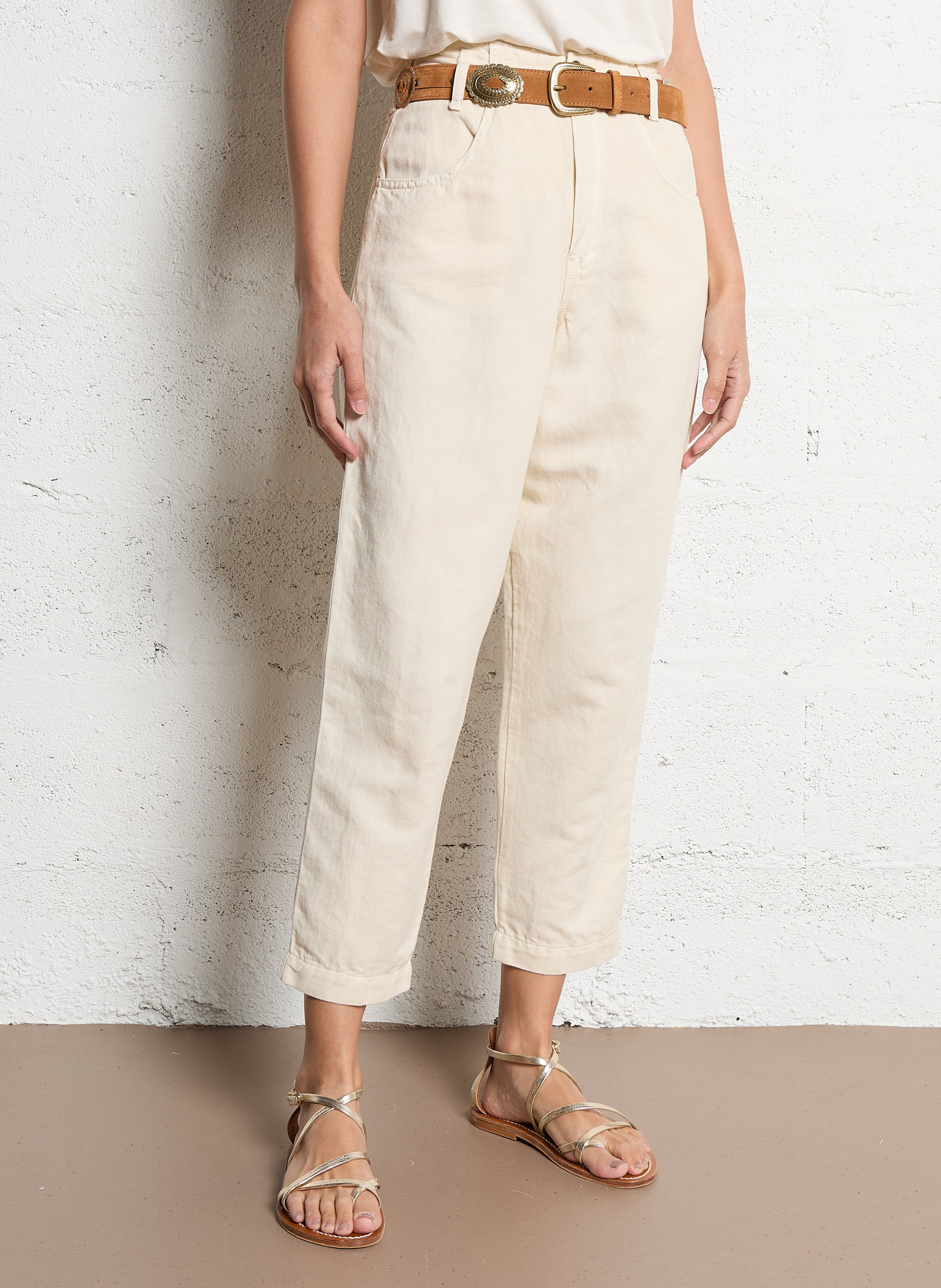 Pantalon carotte en lin mélangé TINSELS Blanc