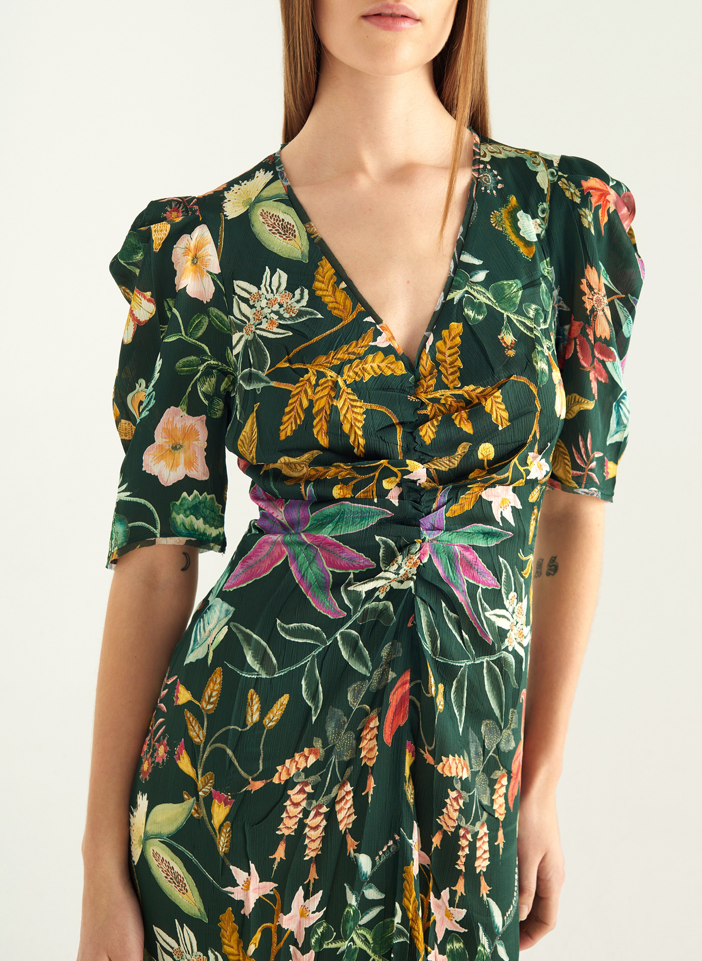 Robe longue col v imprimée COTELAC Vert