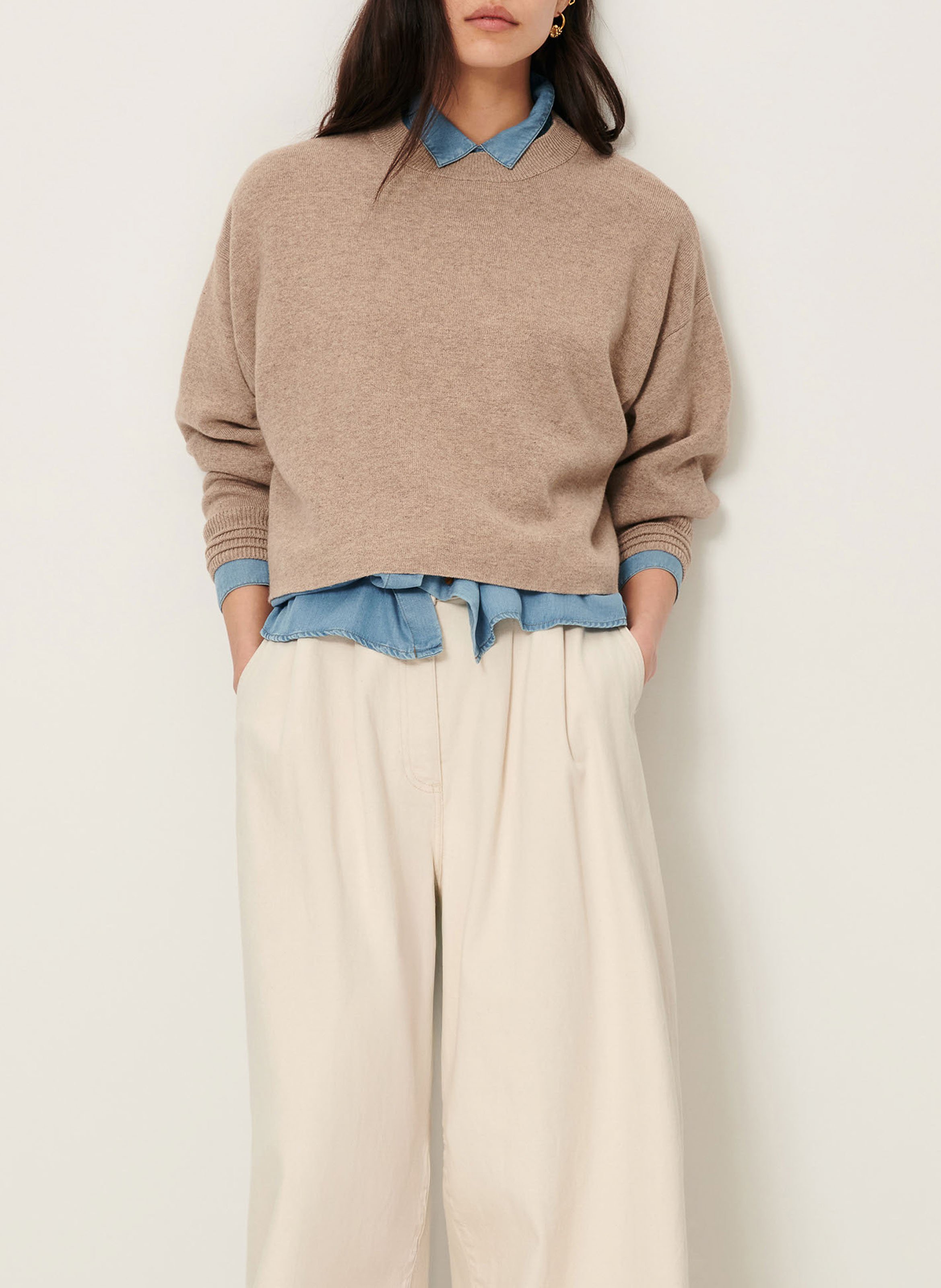 Lang gebreid vest van wolmix SESSUN Beige