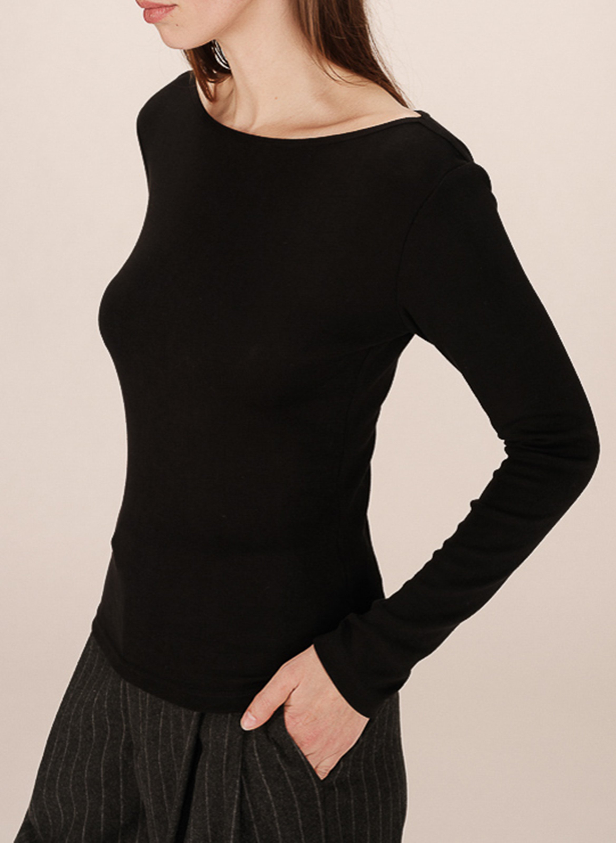 Boat-neck crepe sweater GRACE ET MILA Black