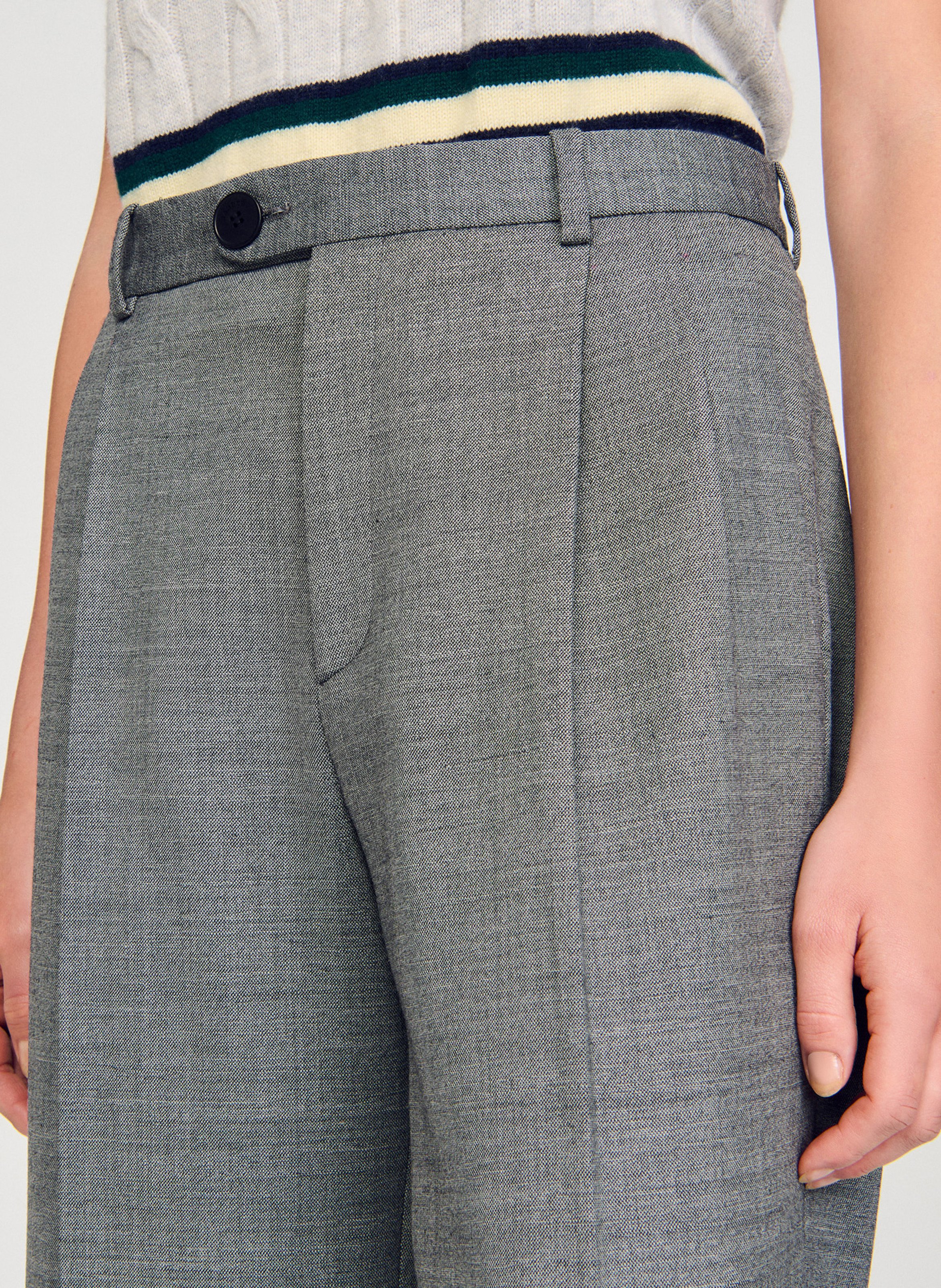 Pantalon droit à pinces taille haute SANDRO Gris