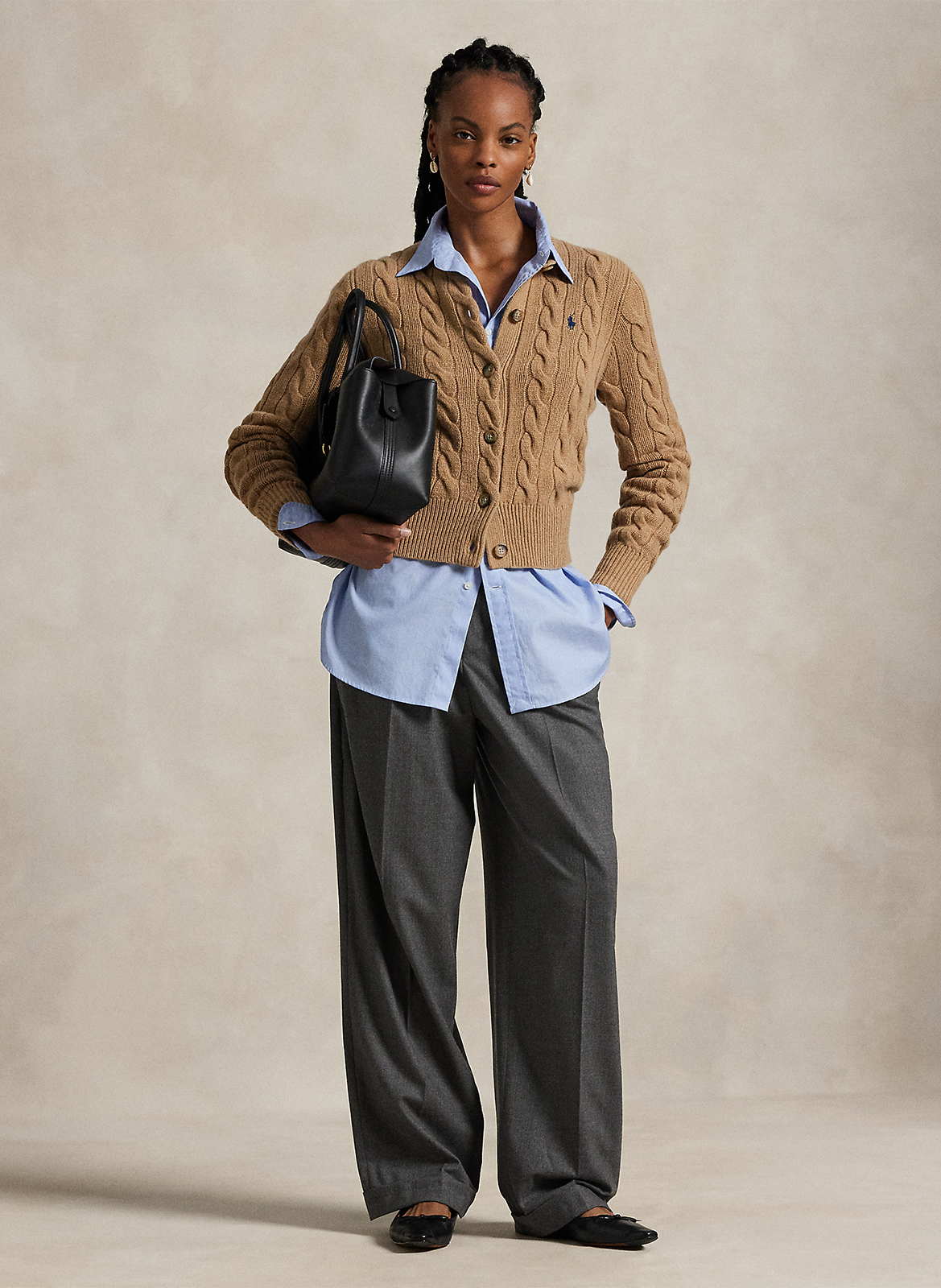 Gilet col rond en laine mélangée POLO RALPH LAUREN Beige