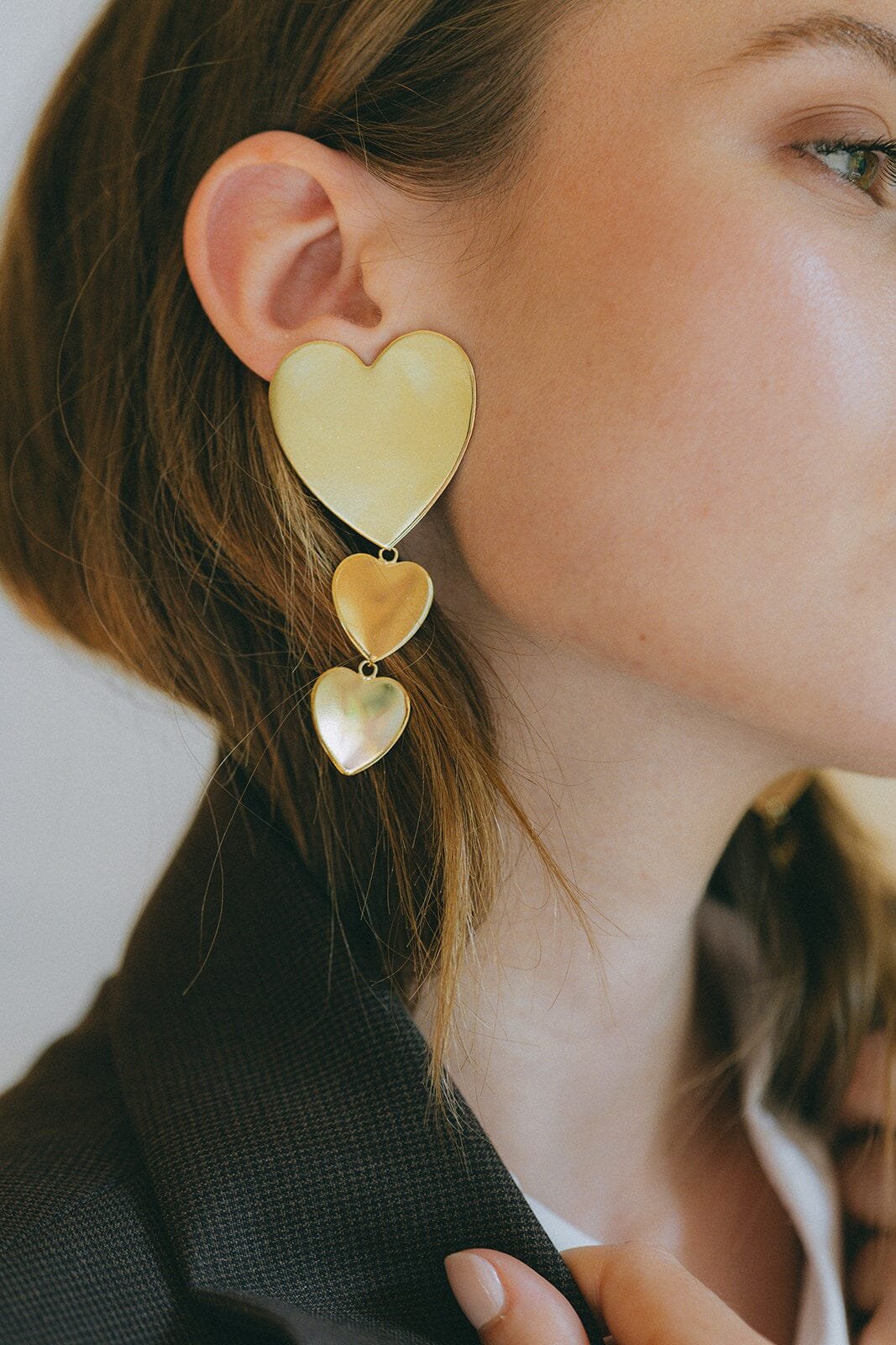 Silver-plated heart dangle stud earrings MONSIEUR SIMONE Golden