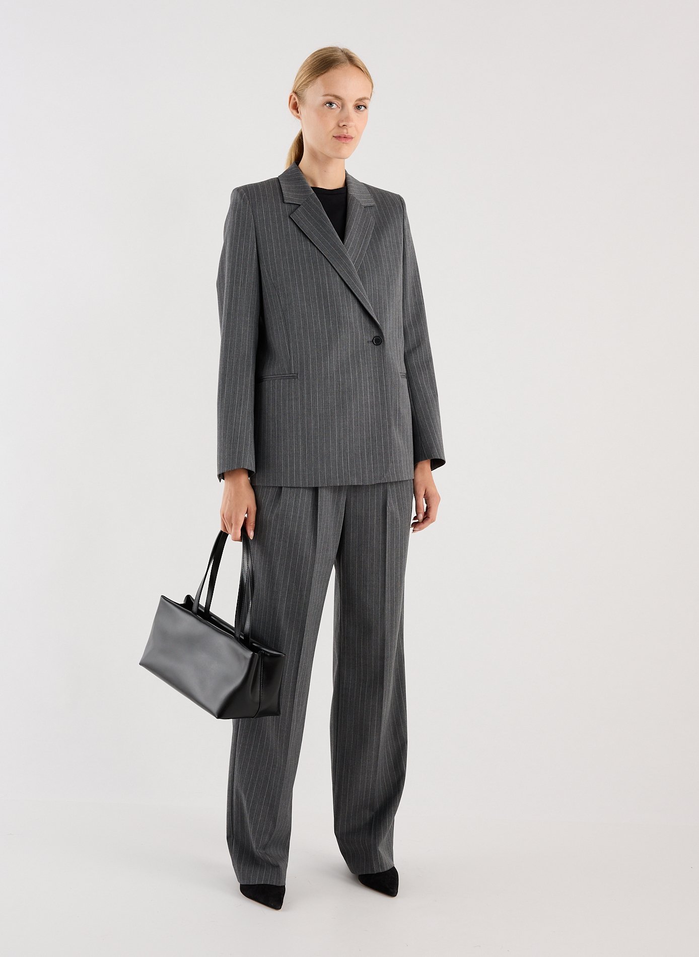 Cross-buttoned tailored blazer with stripes SAISON 1865 Grey