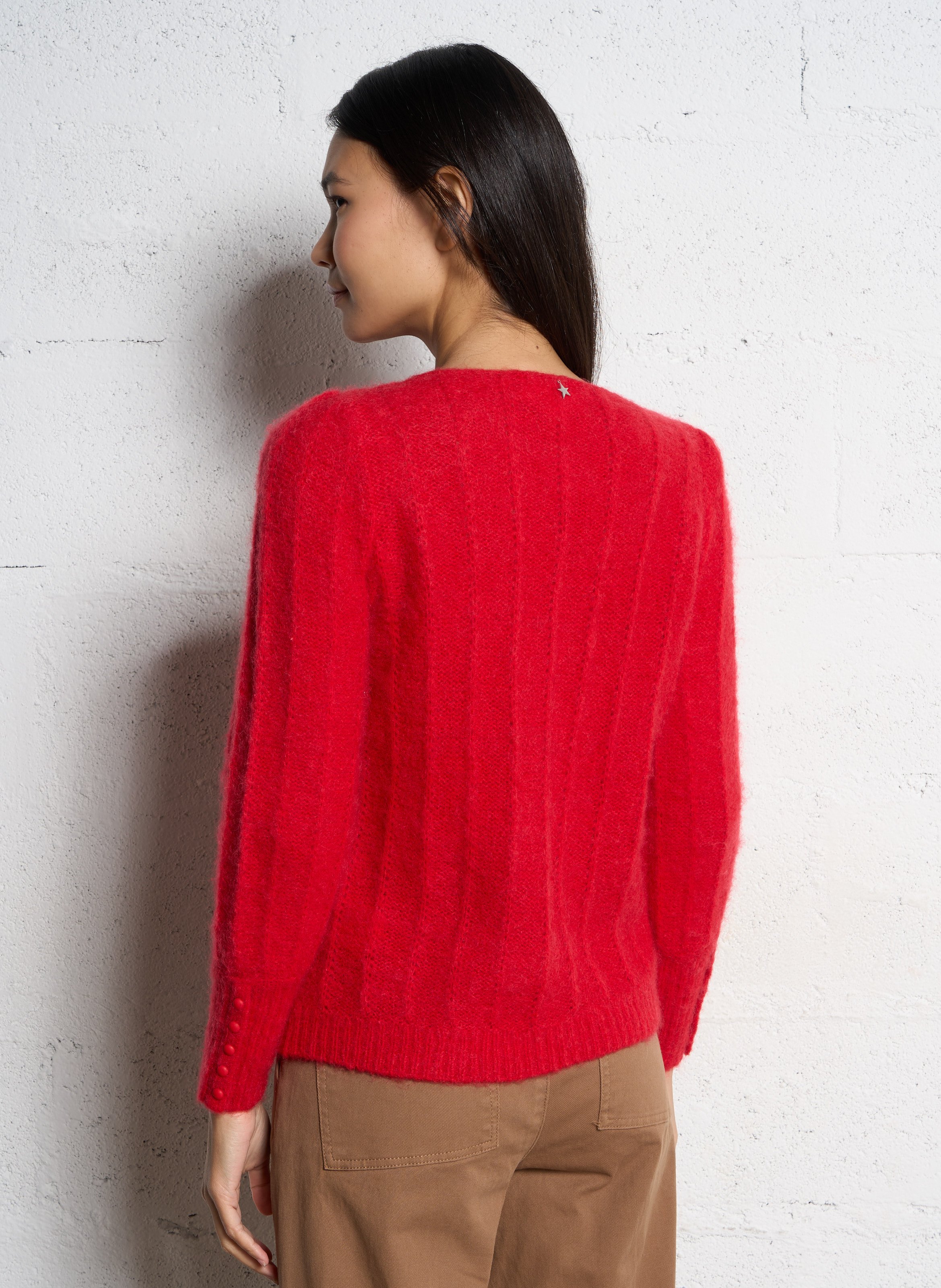 Pull droit uni en laine mélangée SUD EXPRESS Rouge