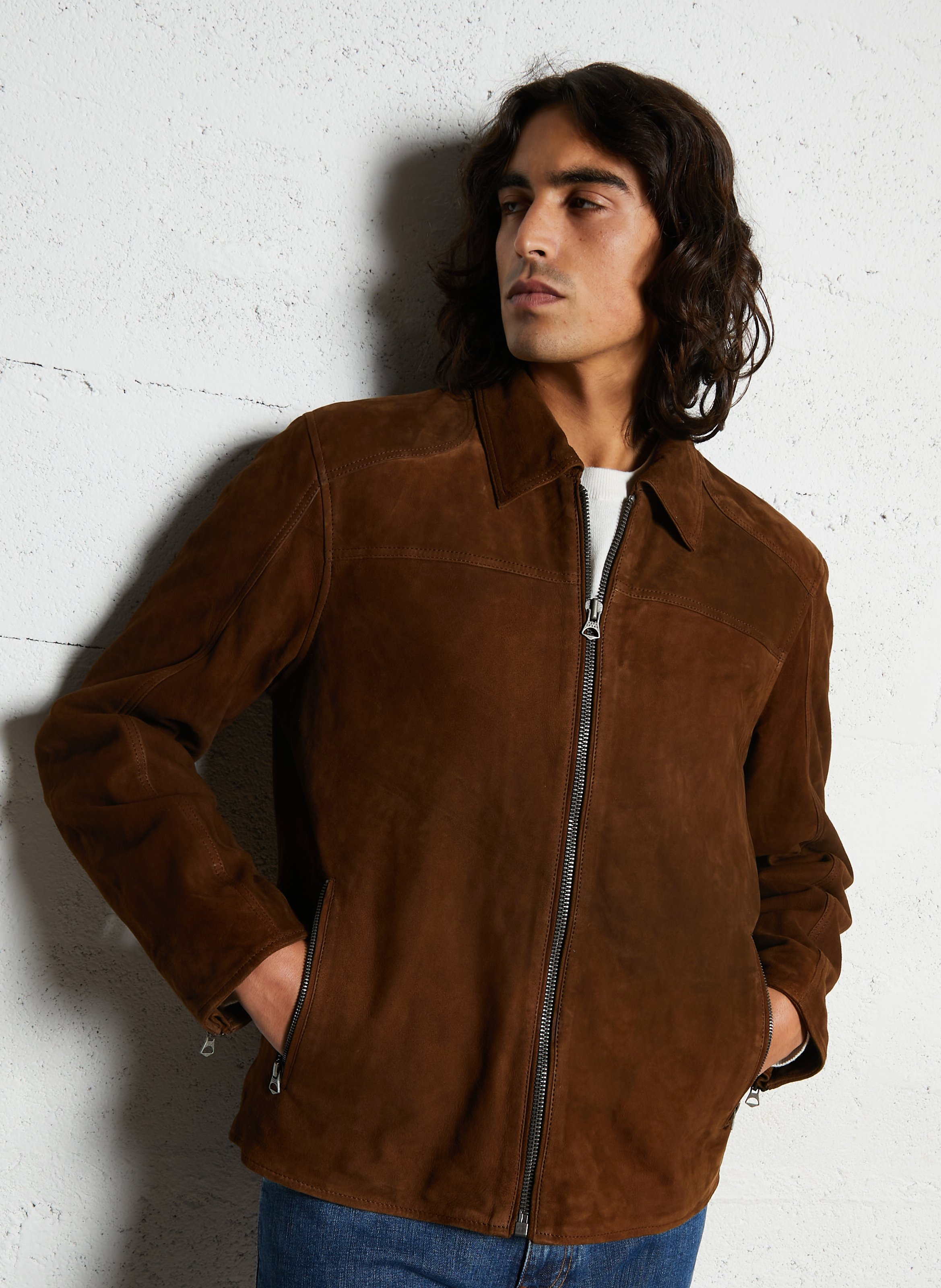 Lambskin leather jacket with classic collar PEPE JEANS Brown