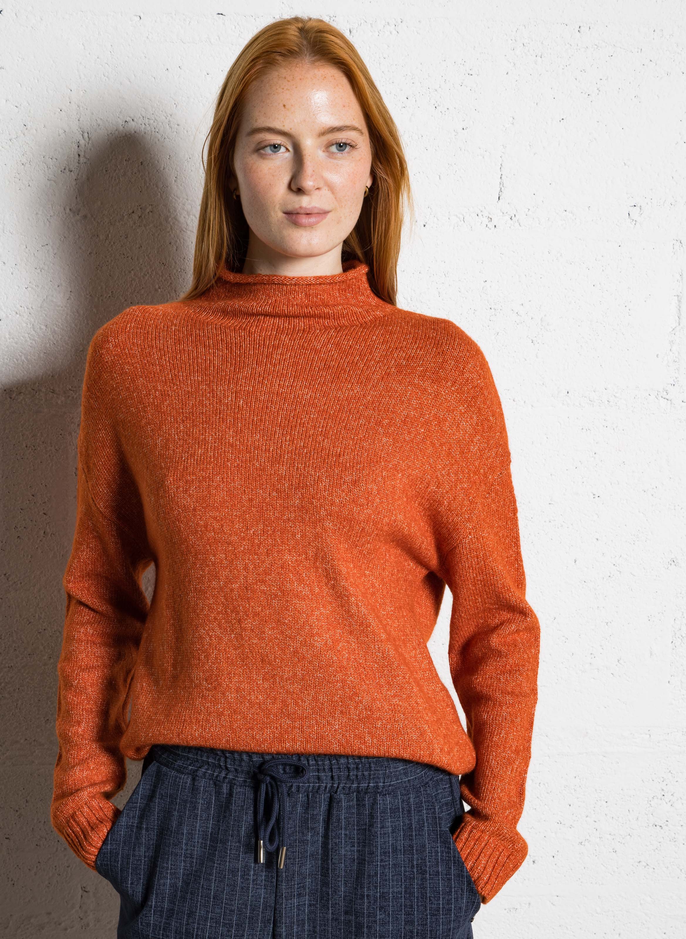 Pull oversize col montant en coton mélangé SUD EXPRESS Orange