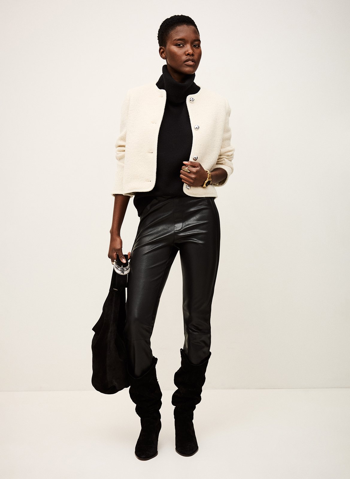 Veste courte boutonnée en maille bouclée BA&SH Beige