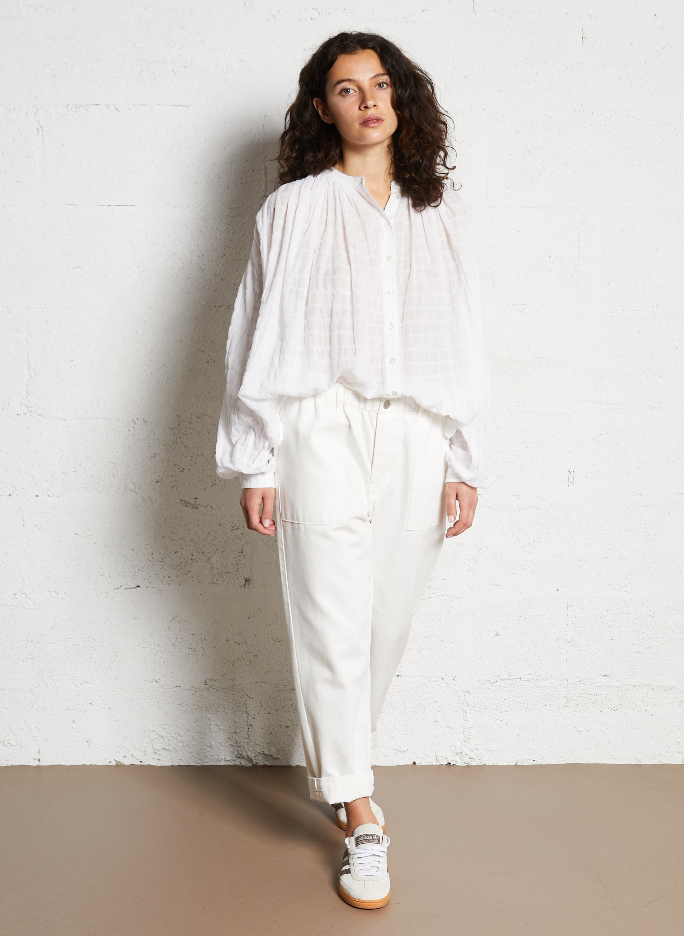 Chemise oversize col mao en coton mélangé JC SOPHIE Blanc