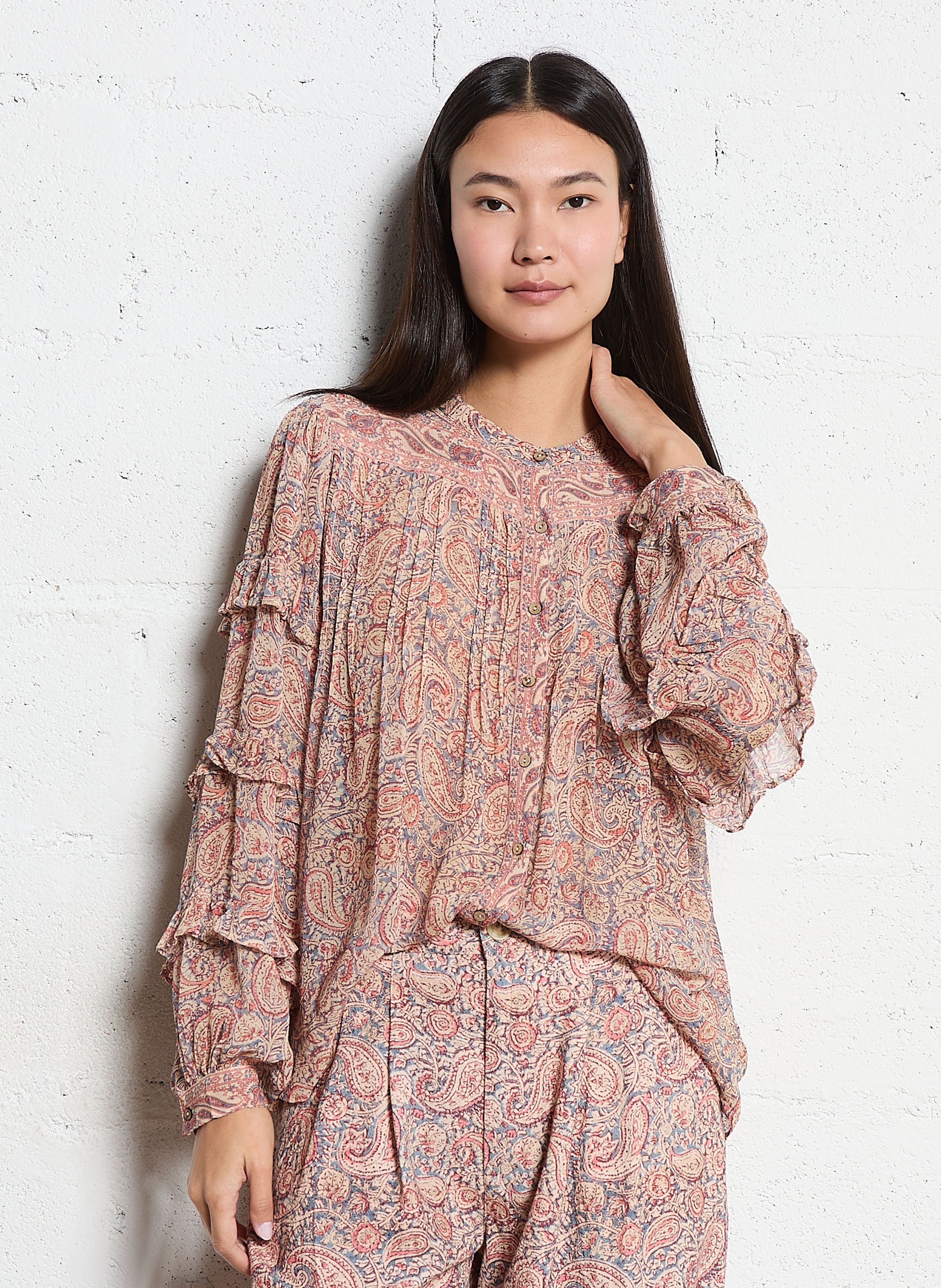 Blouse oversize col V imprimée MAISON HOTEL Rose
