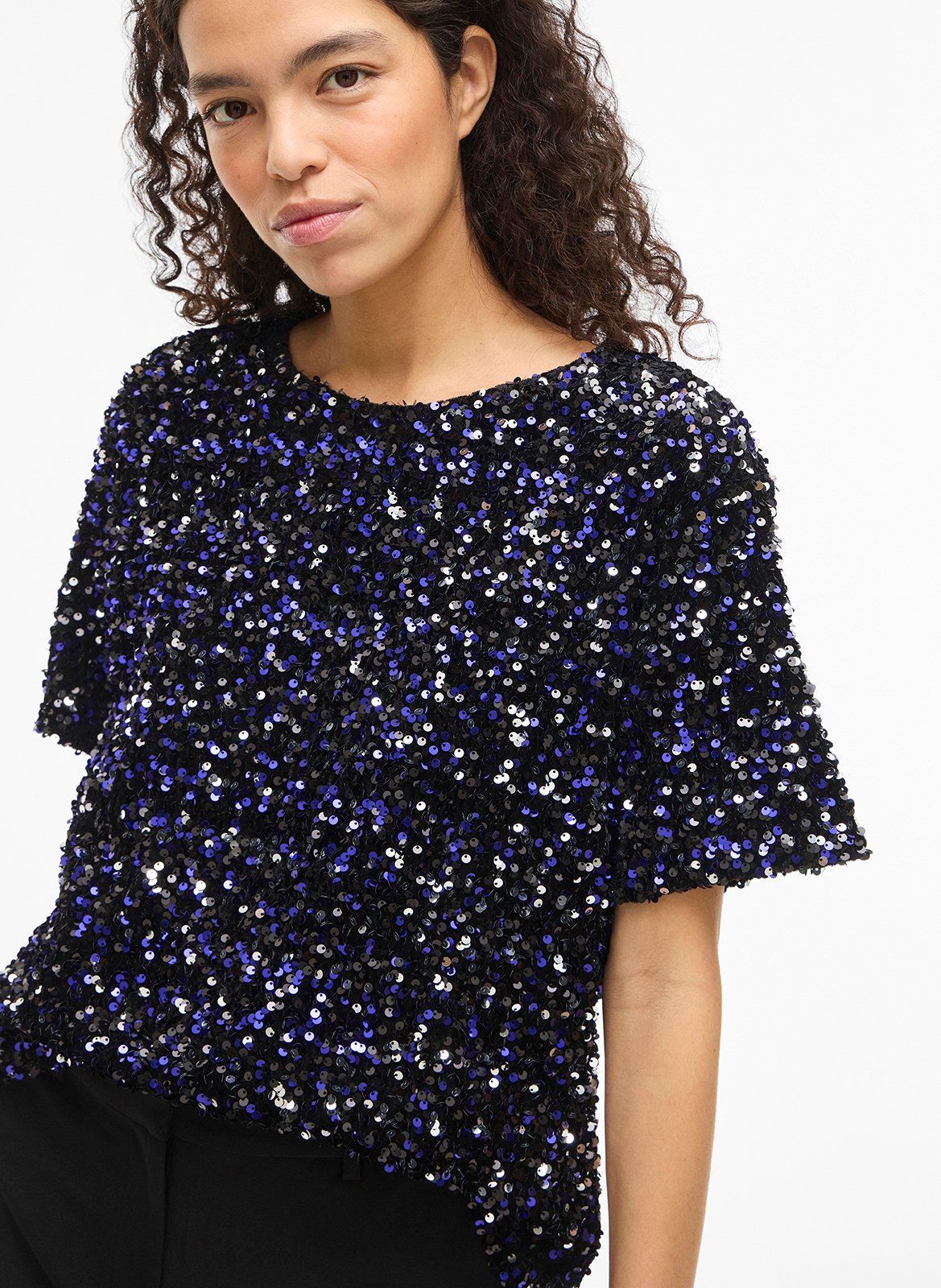 Top droit col rond à sequins VILA Bleu