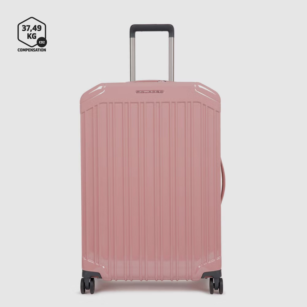 Medium-sized hardshell four-wheel trolley with TSA lock PIQUADRO Pink