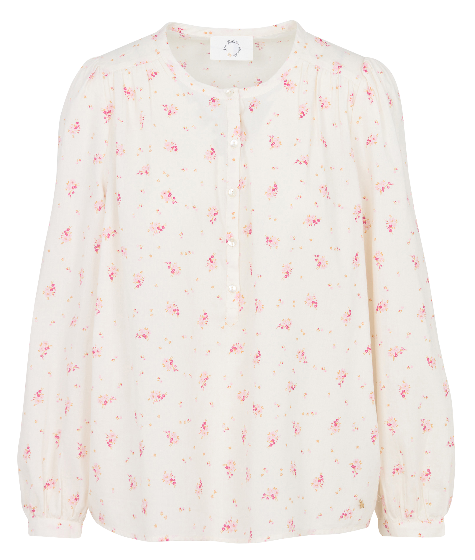 Straight fit round neck floral print cotton blouse DES PETITS HAUTS White