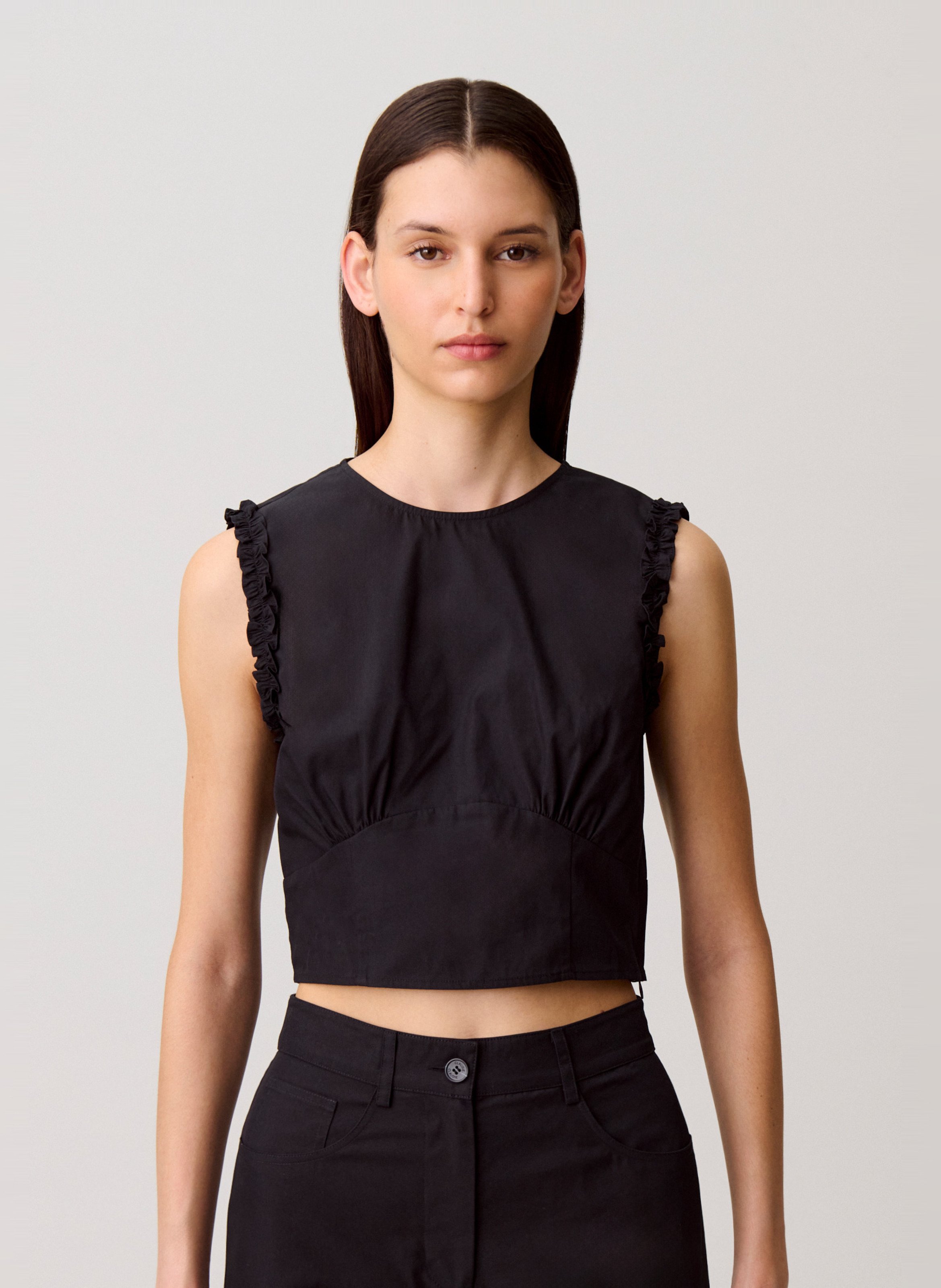 Top col rond en coton mélangé CLAUDIE PIERLOT Bleu