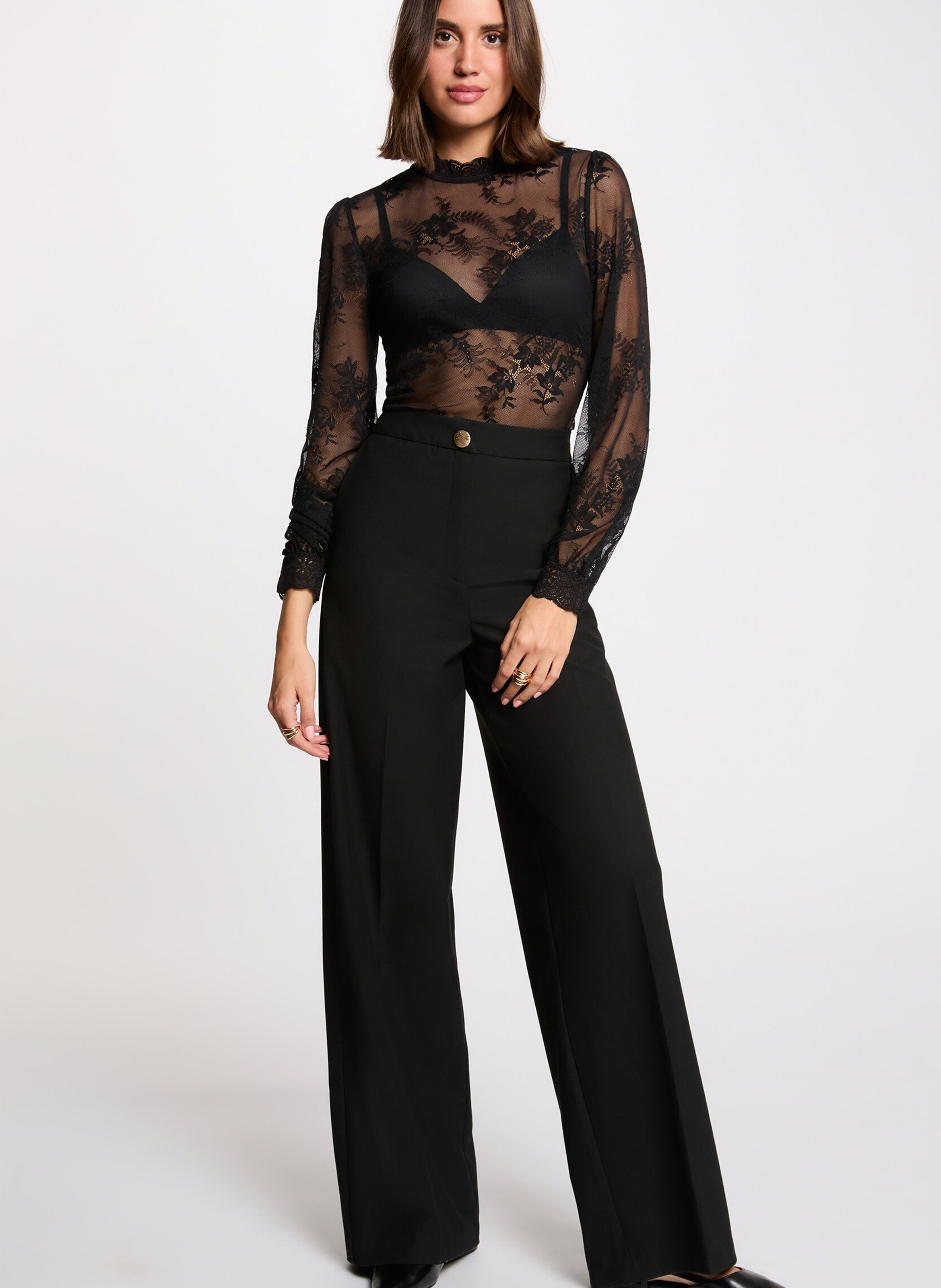 Body manches longues en dentelle MORGAN Noir