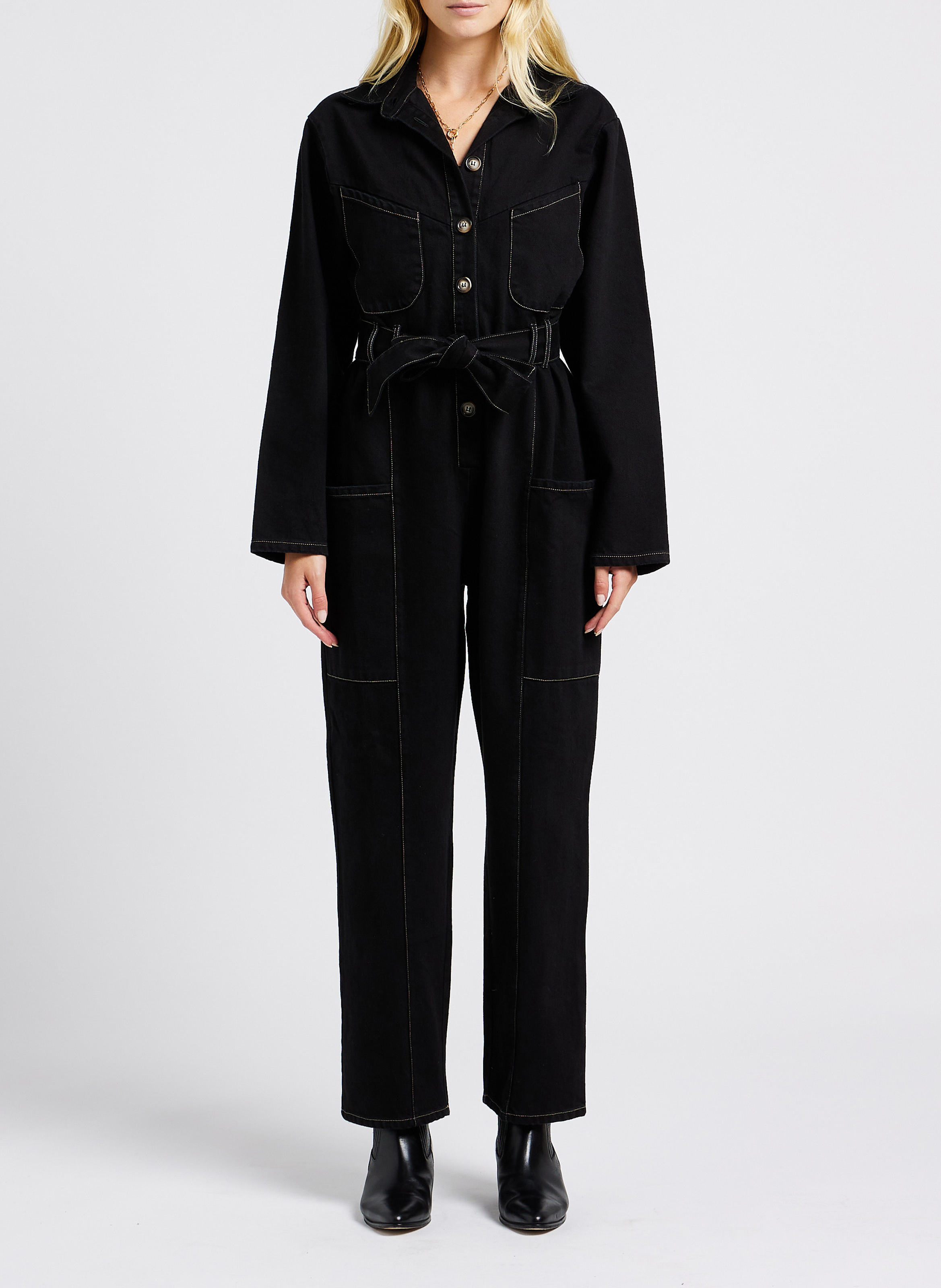 Combinaison col classique jean coton RITA ROW Noir