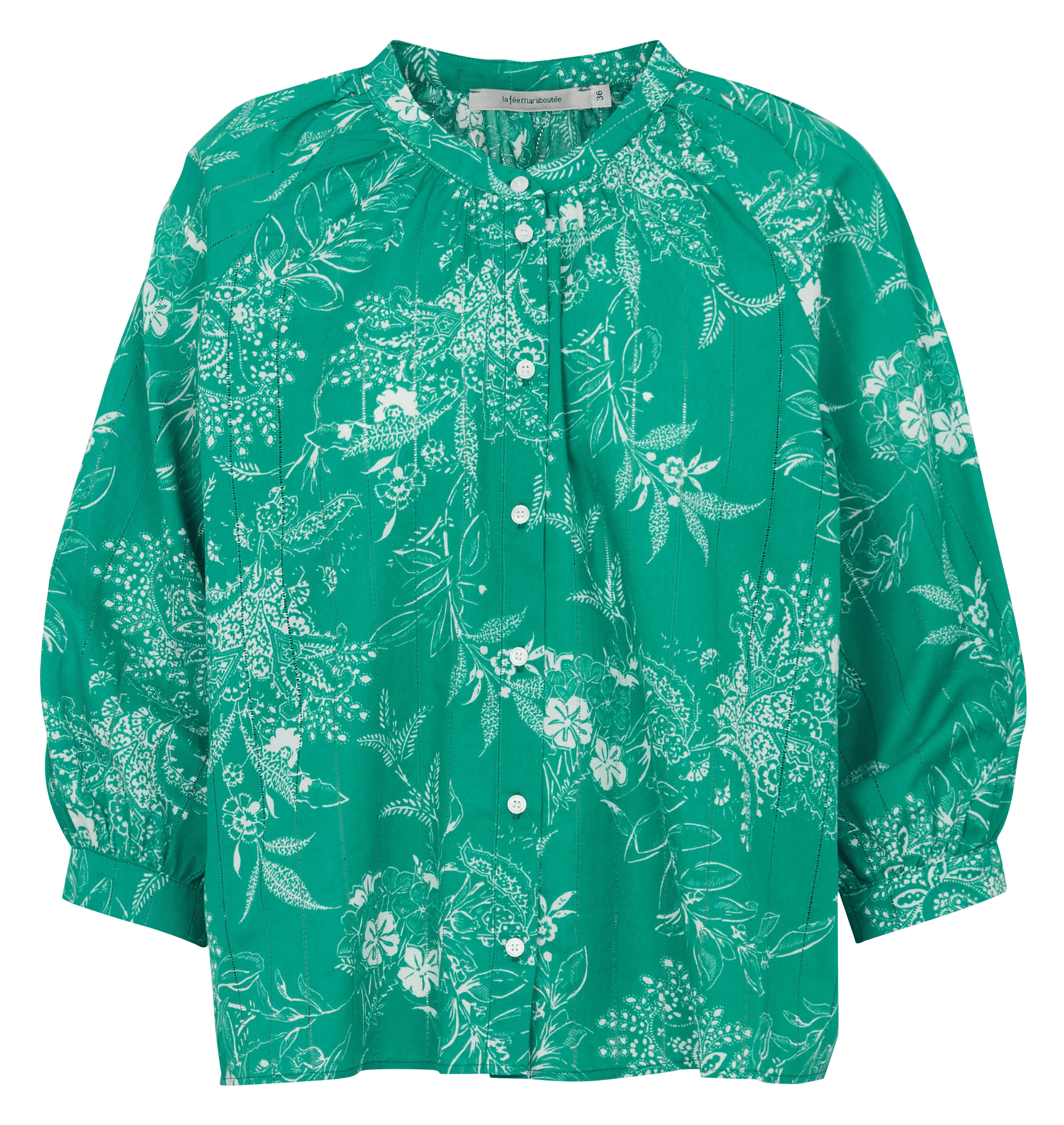 Wijde blouse met ronde hals, bloemenprint en broderie anglaise van biologisch katoen. LA FEE MARABOUTEE Groen